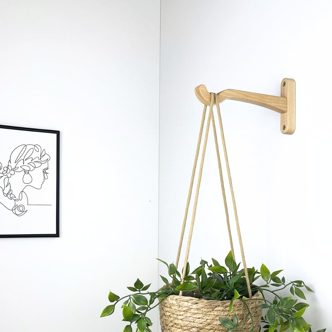 EvenWood Wooden Wall Plant Hanger for Plants - Wood Indoor Plant Hook for Wall Plant, Wind Chimes, Flower Brackets - Durable Bracket Plant Hanger (KO2)