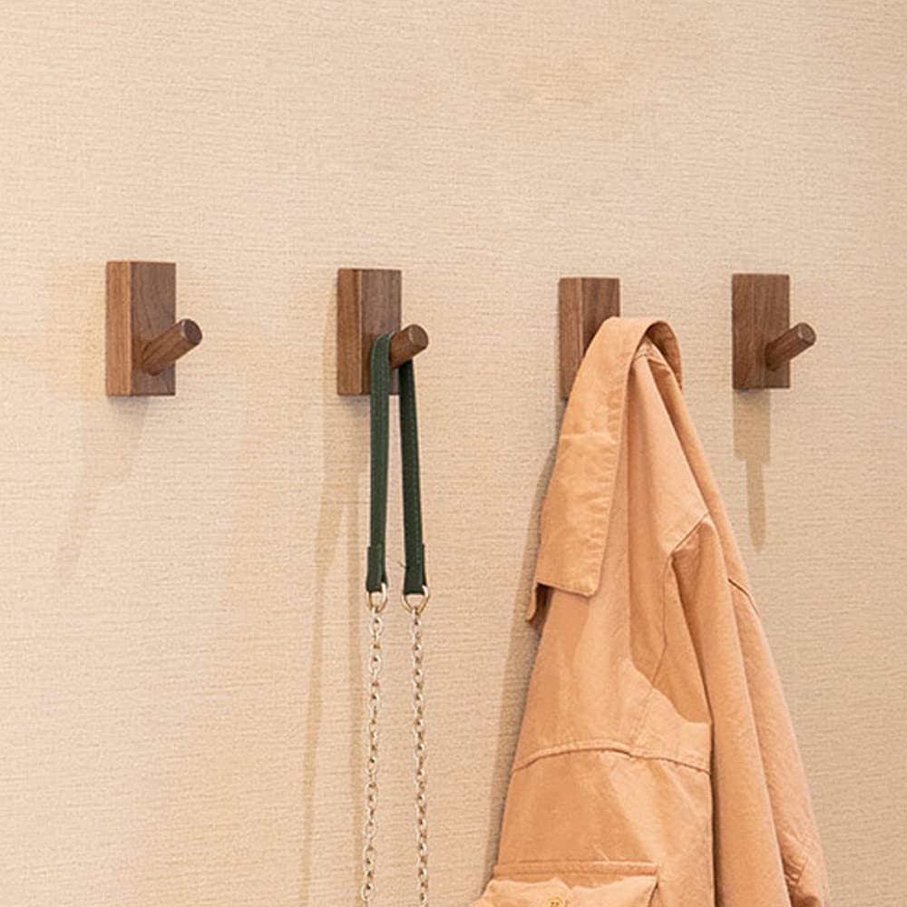 HomeDo Wall Hooks Hat Rack, Wooden Coat Hooks Wall Mounted, Decorative Hooks Single Organizer Hat Hanger Towel Rack, Heavy Duty Hooks (Rectangle-Black Walunt,5Pack)