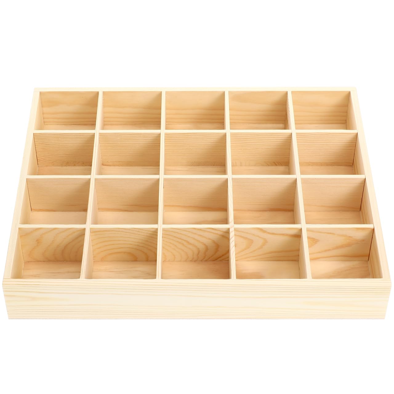 Cabilock 20-Compartment Wooden Drawer Organizer - 13x11 inch Solid Pine Wood Shallow Socks and Underwear Divider, Stackable Small Items Storage Tray for Dresser & Closet (2.37" Grid)
