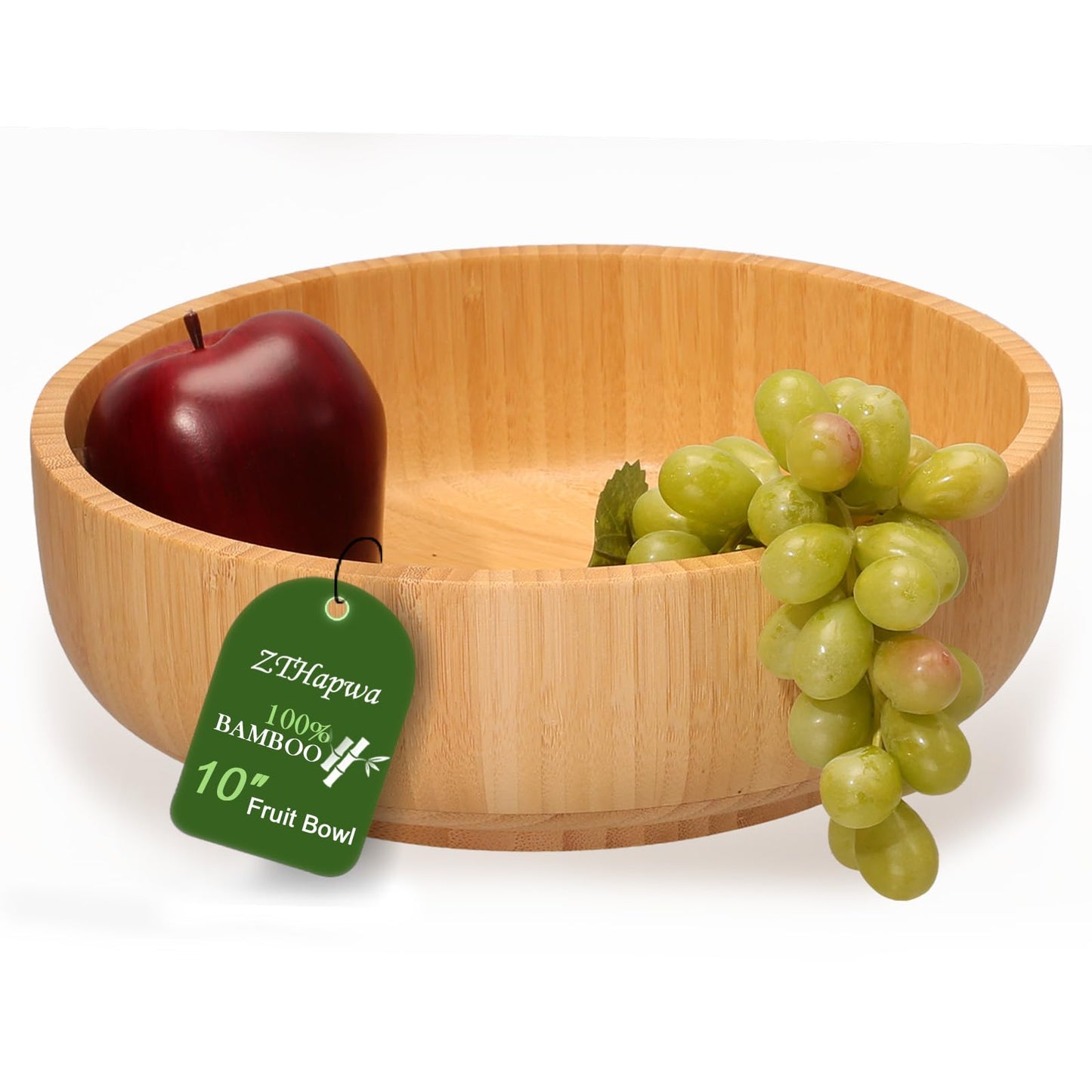 ZTHapwa Large Fruit Bowl for Kitchen Counter, 10 Inch Bamboo Wooden Straight-Side Serving Bowl for Salad, Vegetables and Fruits, Rustic Decorative Bowls for Dinner Table Centerpiece Decor, 100 Oz