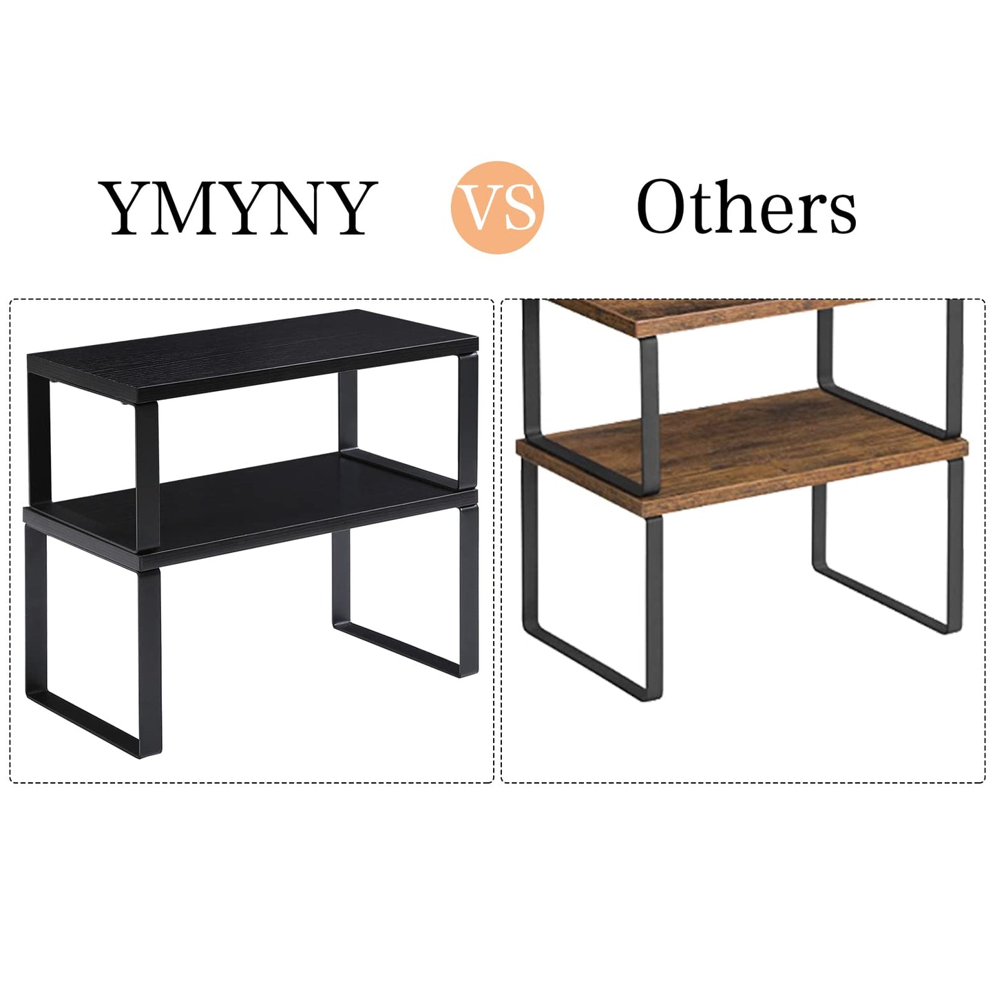 YMYNY Cabinet Shelf Organizer, Spice Racks Set of 4, Kitchen Counter Shelves, Stackable, Wood, Cupboard Organizer for Dishes, Seasoning, Cans, Coffee Mugs, Black, HSR002B-2