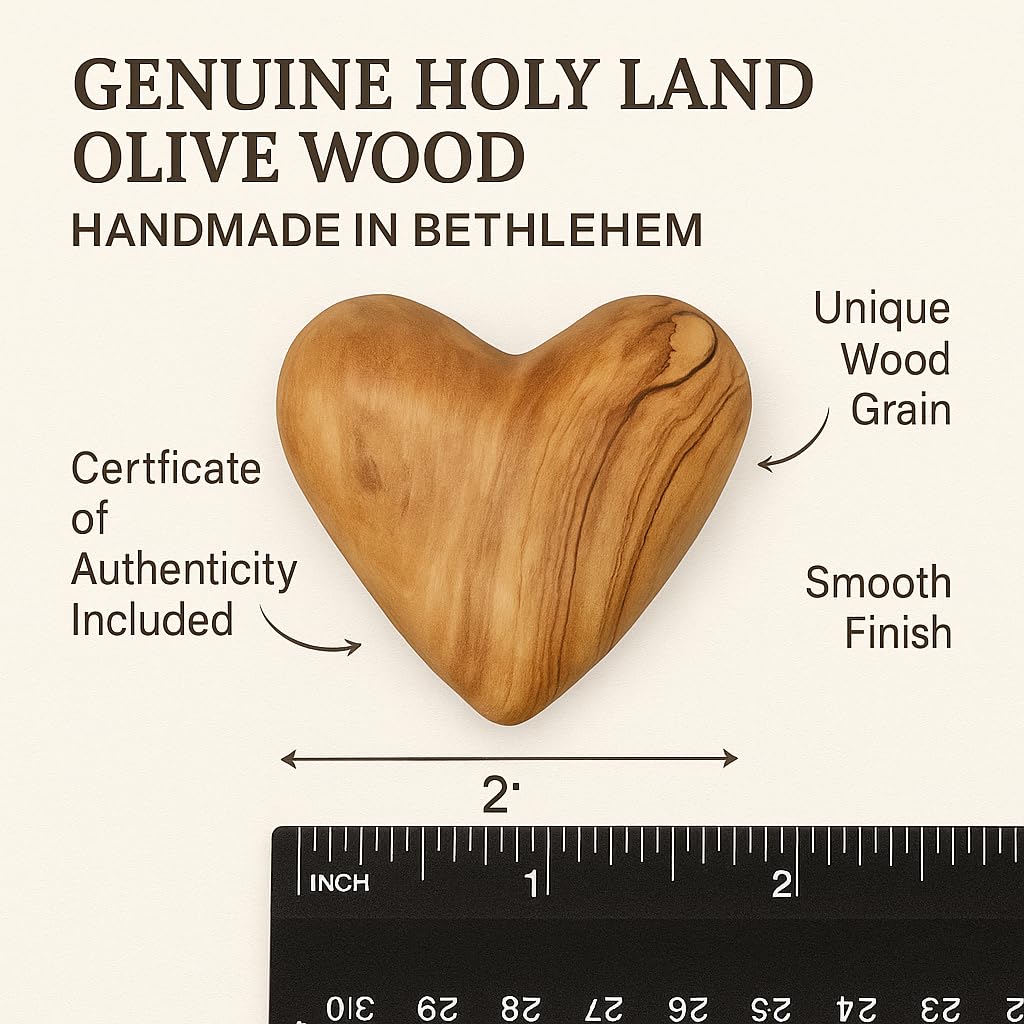 Zuluf Set of 2 Olive Wood Hearts 2 x 2 Hand Carved Wooden Heart Rustic Farmhouse Table Centerpiece Wedding Decoration Valentine Home Gift Sympathy Keepsake Made in Bethlehem w/Certificate
