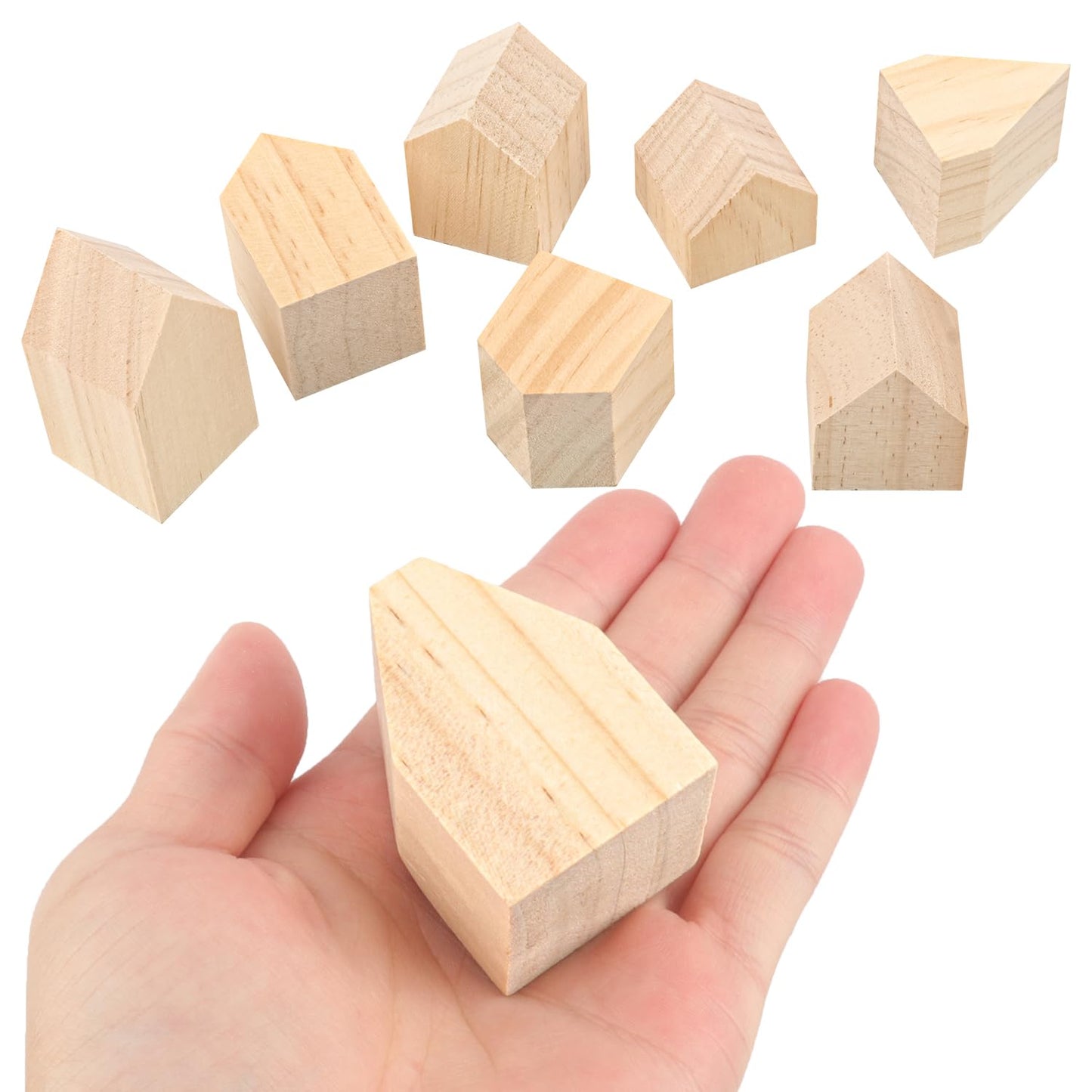 Yiksonyo 56 PCS Multi-Size Unfinished Wood House Shaped Blocks, Wooden Houses for Crafts, Arrow Shape Wood Blocks for DIY Projects, Home Decor, and Festive Occasions