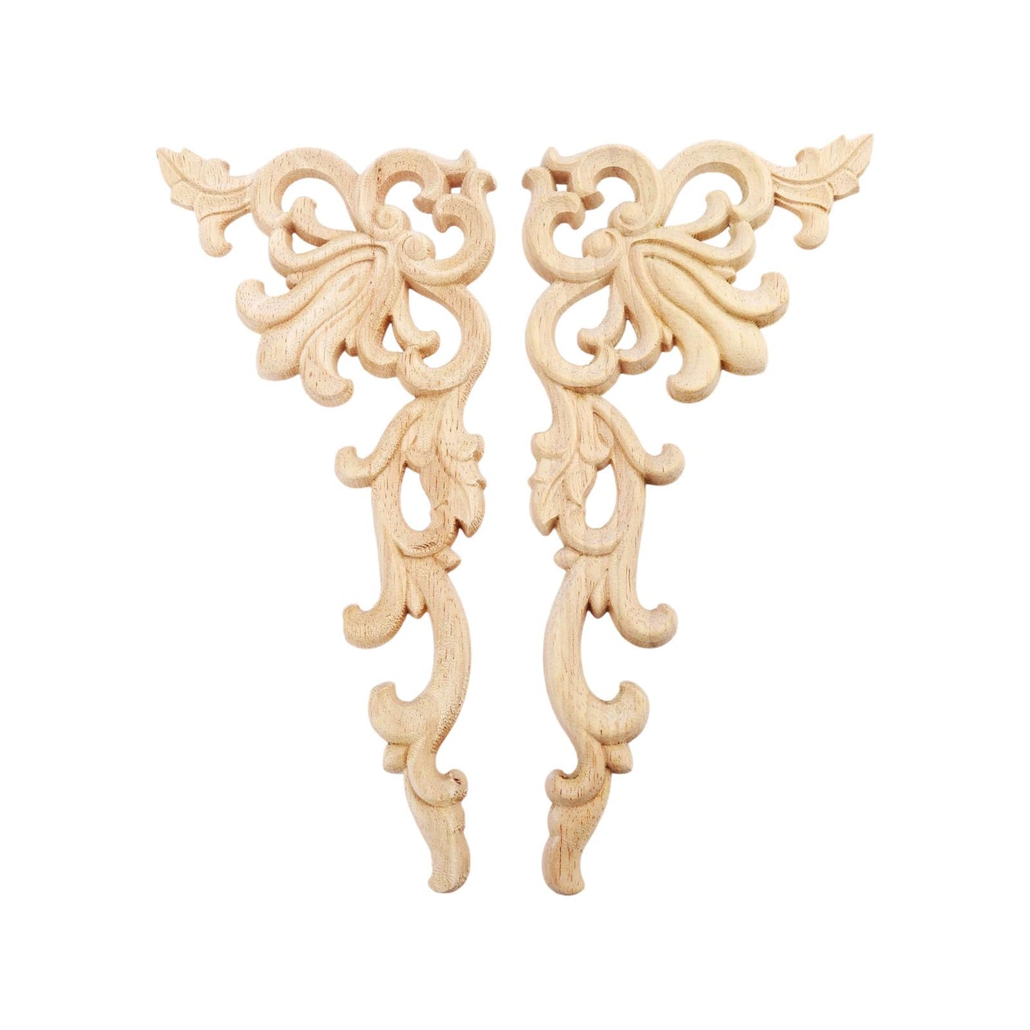 MUXSAM 1-Pair Wood Carved Onlays, 20x10cm/7.87"x3.94", Left&Right Decorated Furniture Appliques, Wooden Carving Corner Decals for Cabinet Drawer Cupboard Dresser Mirror Door Wall Bed DIY Projects