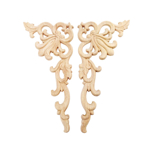 MUXSAM 1-Pair Wood Carved Onlays, 20x10cm/7.87"x3.94", Left&Right Decorated Furniture Appliques, Wooden Carving Corner Decals for Cabinet Drawer Cupboard Dresser Mirror Door Wall Bed DIY Projects