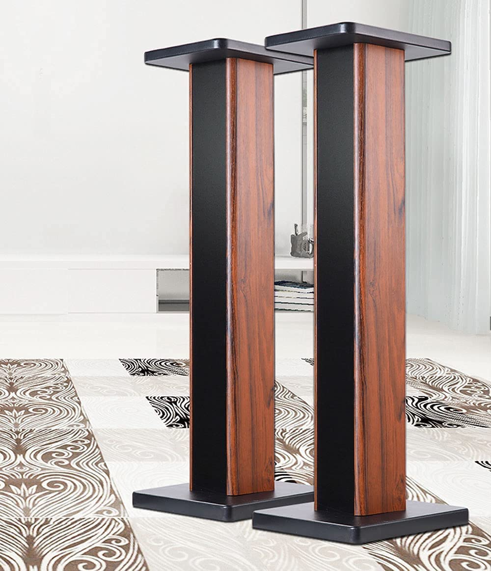 bimiti Speaker Stands Wood Grain 28 Inch Universal Floor Speaker Stands Pair Heavy Duty Surround Sound Speaker Monitor Stand for Home Theater with Sand Filling Tuning Function - 1 Pair