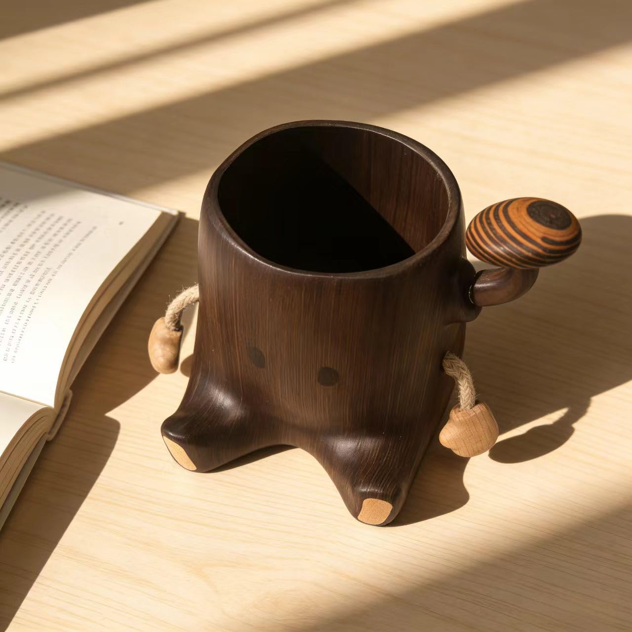 Wood2Play Handmade Stump Pen Holder, Wooden Desk Organizer, Stationery Box, Wood Pen Cup, Desktop Decor Gift, Office School Supplies Storage