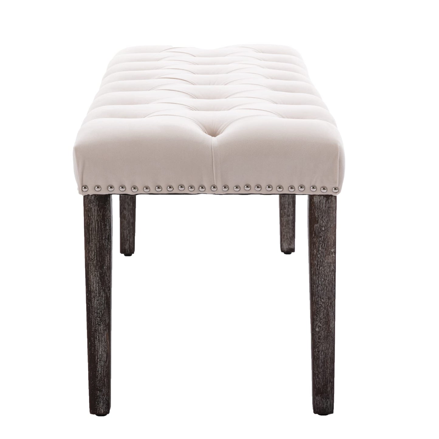 Aursrenty Velvet Upholstered Tufted Bench with Rubber Wooden Legs, Velvet Cushion, 45.28" L Accent Footrest Stool for Living Room, Entryway, Dining Room, Bedroom Beige