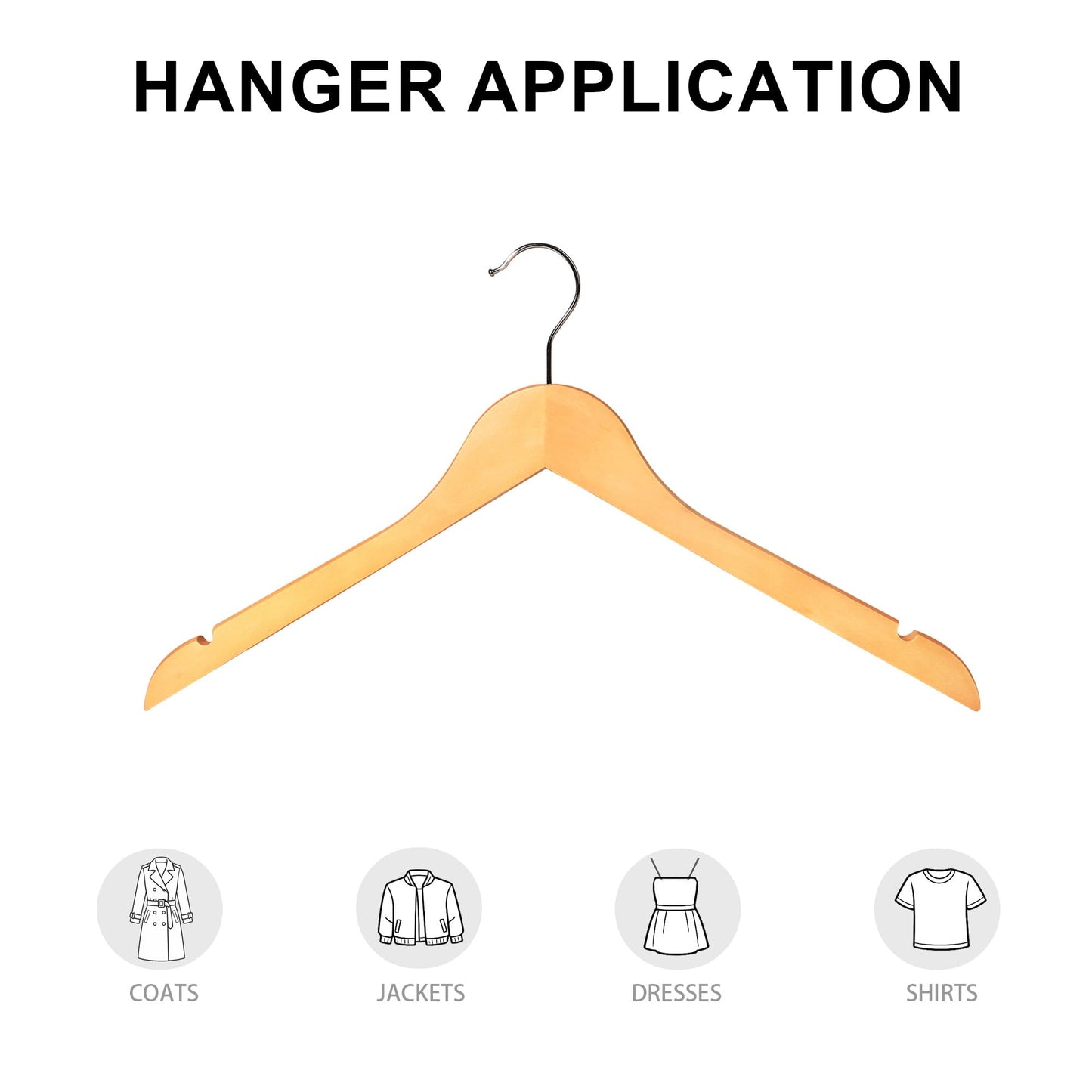 BP4U Premium Wooden Top Hangers, Heavy Duty Solid Wood Suit Hangers with 360° Swivel Hook & Anti-Slip Notches, Durable Clothes Hangers for Jackets, Coats, Shirts & Dresses(Natural Wood/12-Pack)