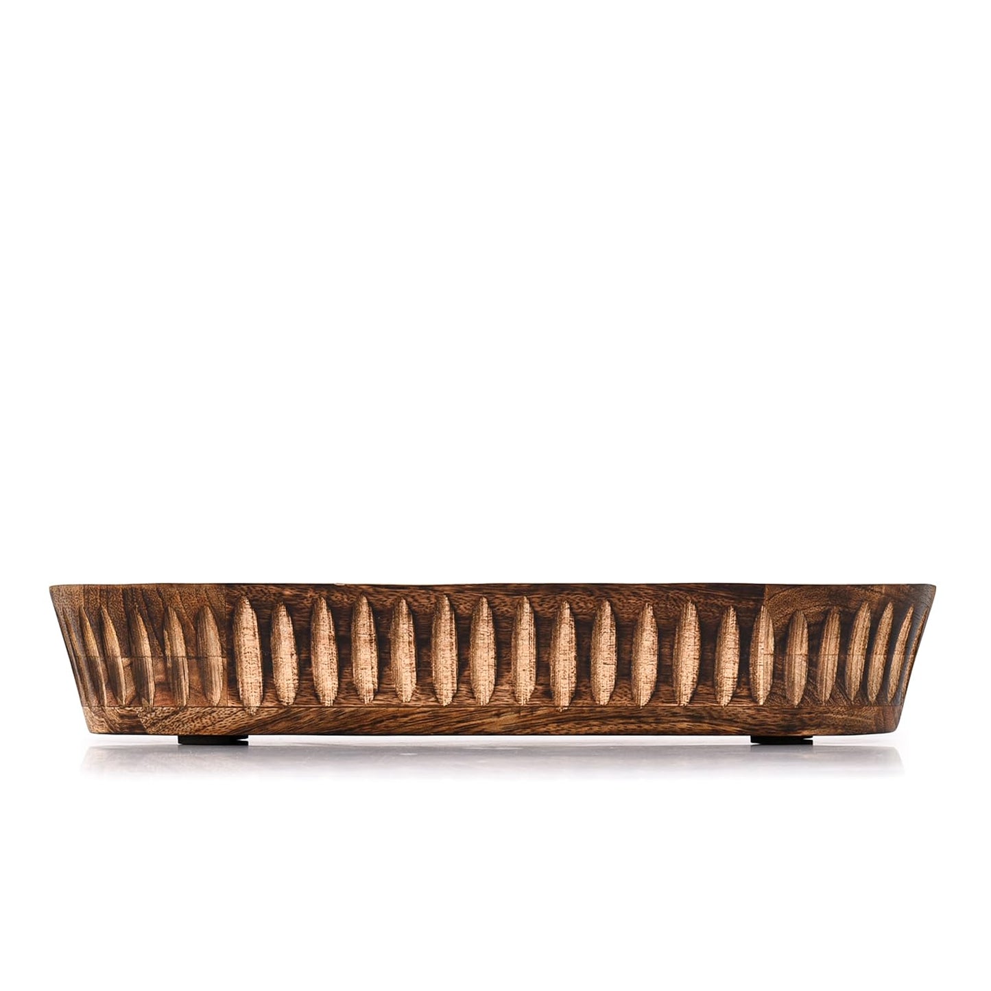 Kaizen Casa Decorative Mango Wood Bowl – Hand-Carved Wooden Centerpiece with Burned Finish for Entry Table, Coffee Table, Kitchen & Dining Room | Rustic Farmhouse Décor (14" X 6" X 2")