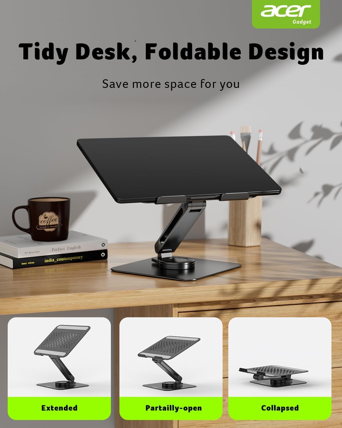 acer Laptop Stand for Desk - with 360 Swivel Base, Rotating Laptop Riser for Desk, Adjustable Computer Stand for Laptops, Ergonomic Riser Holder Foldable, Portable MacBook Pro Air (10-16") - Black