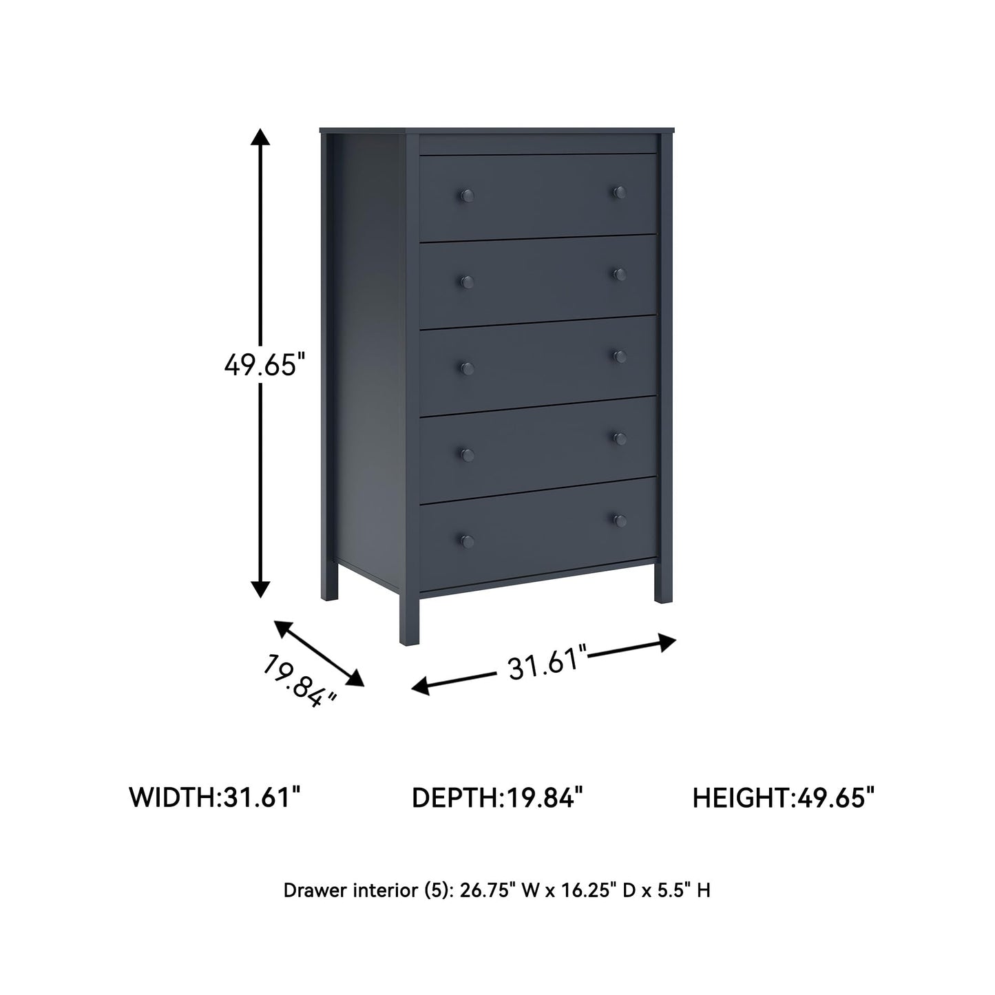 Signature Design by Ashley Simmenfort Vintage Casual Chest with 5-Smooth Gliding Drawers, Meets ASTM International Safety Standards, Matte Navy Blue Finish