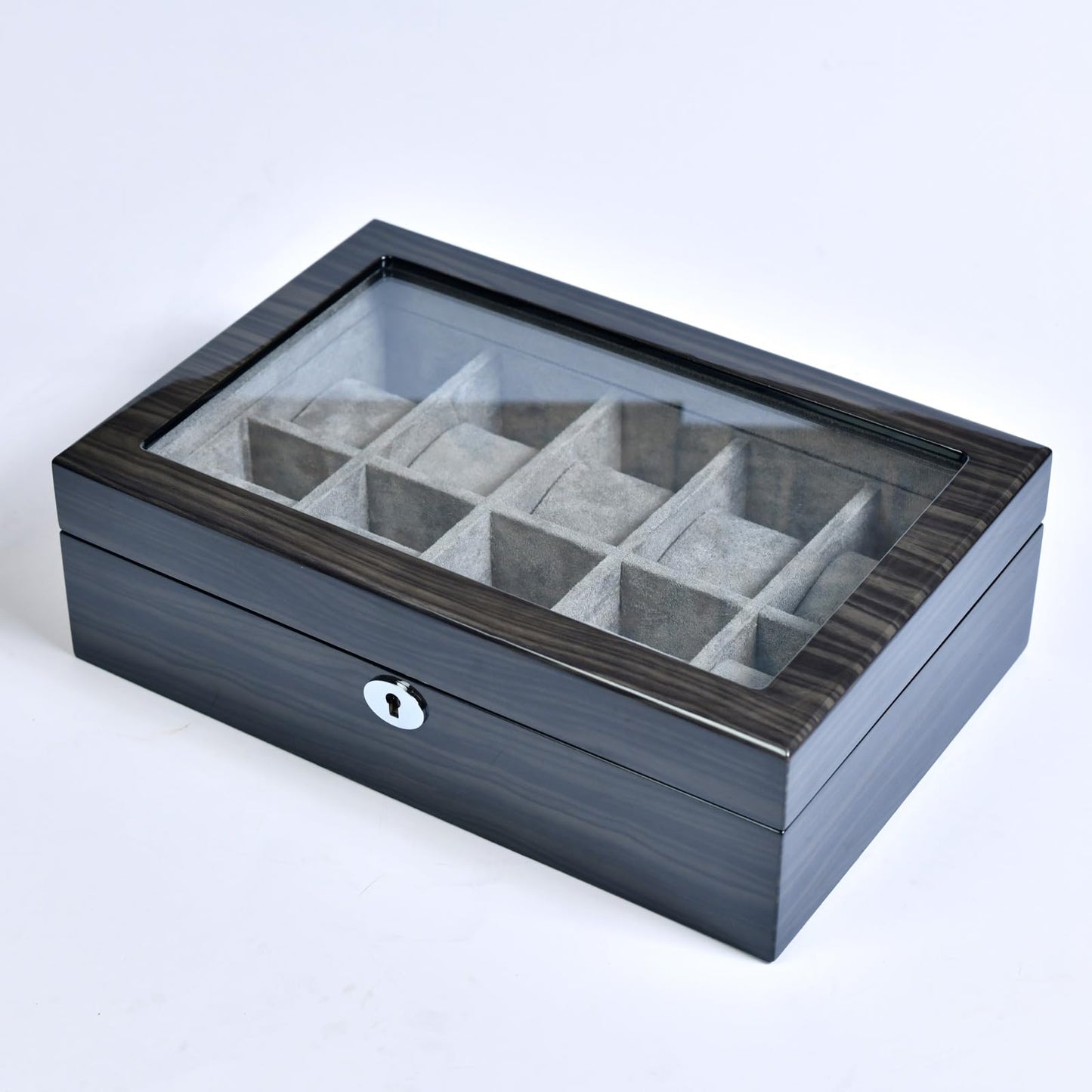 Watch Box for Men 10 Watches Storage box&Organizer Smart Watch Display Case - Ebony Wood with Soft Velvet Interior-Large Glass Window-Gift for Women and Man (10W-GYG)
