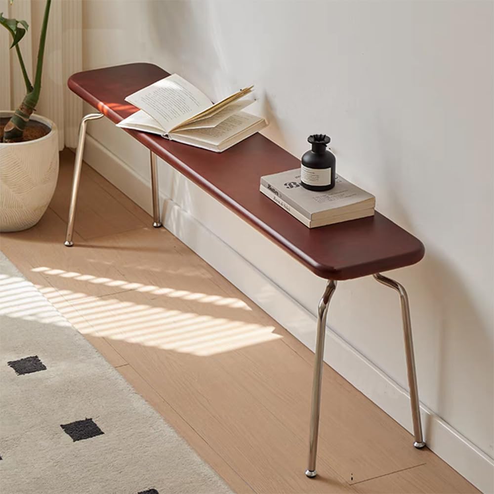 NICOKI Modern Wooden Bench Indoor, Solid Wood Long Bench with Stainless Steel Legs for Dining Room, Entryway, Bedroom - 47.2" Long Entryway Benches for Farmhouse, Kitchen, Living Room
