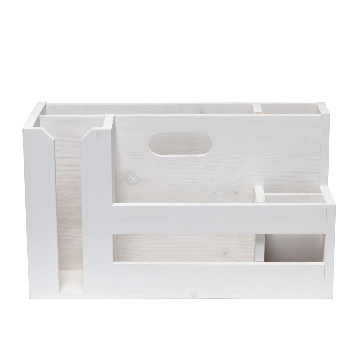 Elegant Designs HG2033-WHT Pantry Picks Farmhouse Wooden Flatware & Utensils Caddy Condiment Organizer w Cutout Handle & Compartments for Kitchen Décor Countertop Breakfast BBQ Events Picnic, Wht Wash