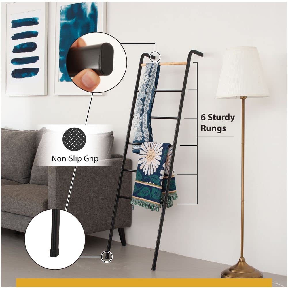 Wall Leaning Ladder Rack for Household Fabrics, Clothing, Interior Decoration, Black