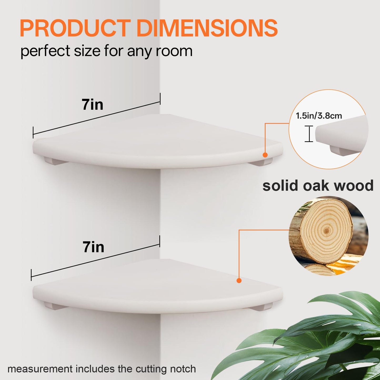 Gieanoo Floating Corner Shelves Set 2 7inch White Solid Oak Rounded Corner Shelves Wall Mounted with Cable Hole Wood Corner Hanging Shelves for Living Room Bedroom Bathroom Kitchen