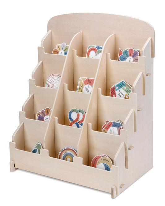 UCEC Wooden Sticker Display Stand - 4 Tier 12 Pockets Adjustable Card Display Stand for Vendors - Portable Rustic Greeting Card Organizer for Craft Shows, Stickers, Postcards & Small Business Retail