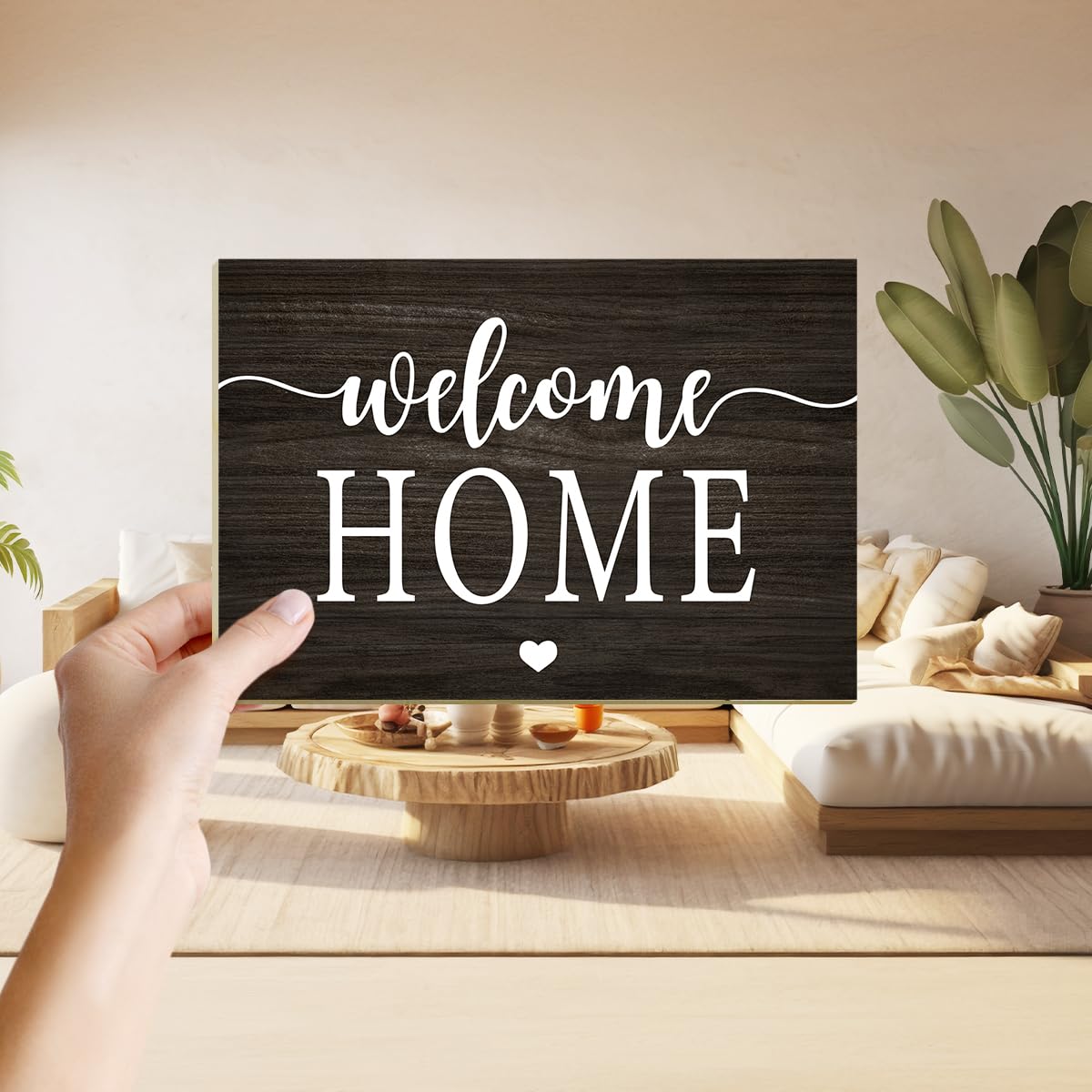 Welcome Sign Wooden Signs Housewarming Gifts For Home Decor, Entryway Sign Wall Art Wooden Plaque Desk Sign With Stand Table Decoration for Women Family -11