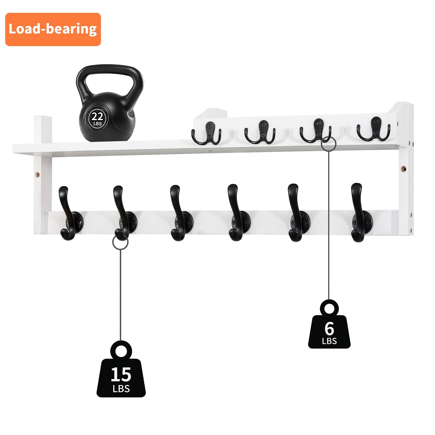 GODDGITT Coat Rack Wall Mount with Shelf, 27.5" Entryway Wall Hanging Shelf, Coat and Key Hanger with 10 Dual Hooks, Mail Organizer and Key Holder Hat Rack for Wall, Wood Coat Hooks with Storage