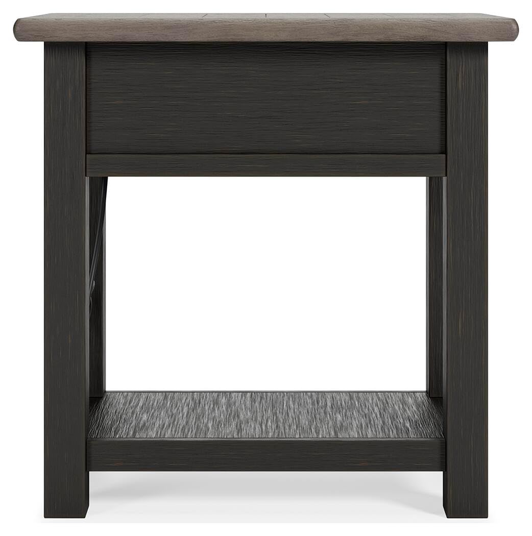 Signature Design by Ashley Narrow Side Table with Charging Station, Tyler Creek Chairside End Table, Wood, Smooth-Gliding Storage Drawer, Living Room Furniture, Grayish Brown/Black