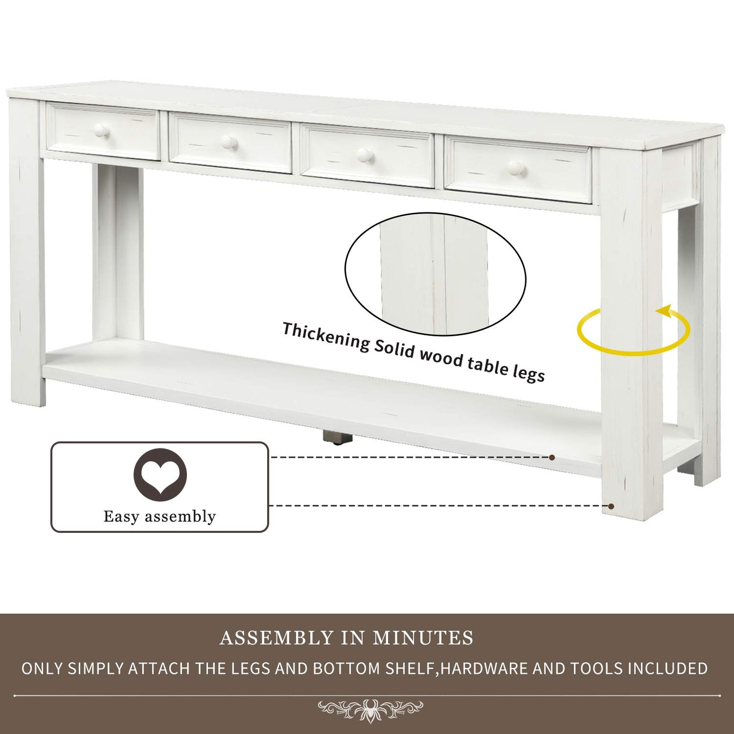 Merax Wood Narrow Console Table for Entryway Hallway Front Door Sidetable with Drawers and Bottom Shelf Antique White