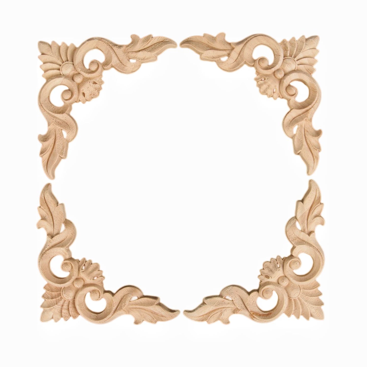 MUXSAM 4Pcs Wood Carved Appliques Onlays, Unpainted Little Wooden Corners Flower Carvings Decals for Mirrors Cabinets Walls Doors Chests Dressers Night Stand DIY Artwork Project, 15x15cm/5.9"x5.9"