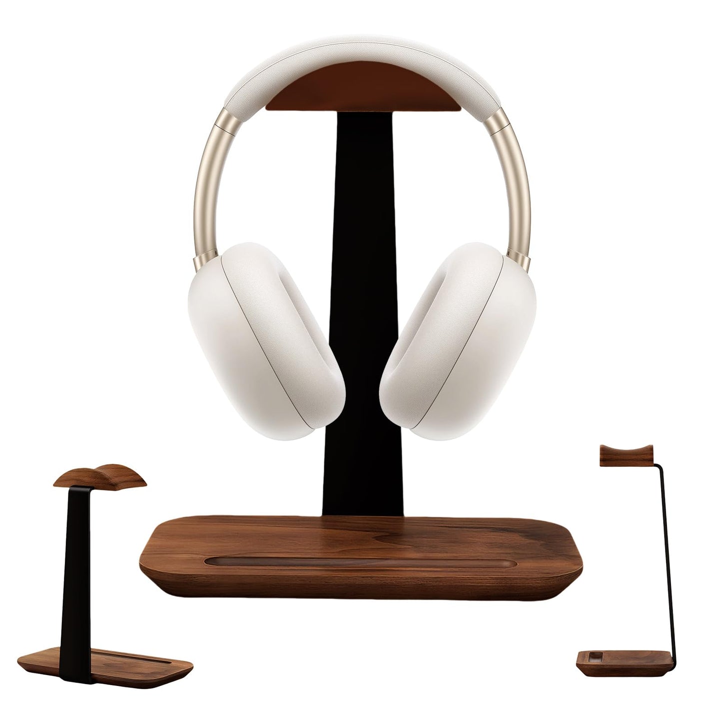 ZHIYUEJING Walnut Wood Headphone Stand,Headphone Rack with Storage Base Plate,Headphones Holder for Study Rooms,Gaming Spaces,Desktop,Office