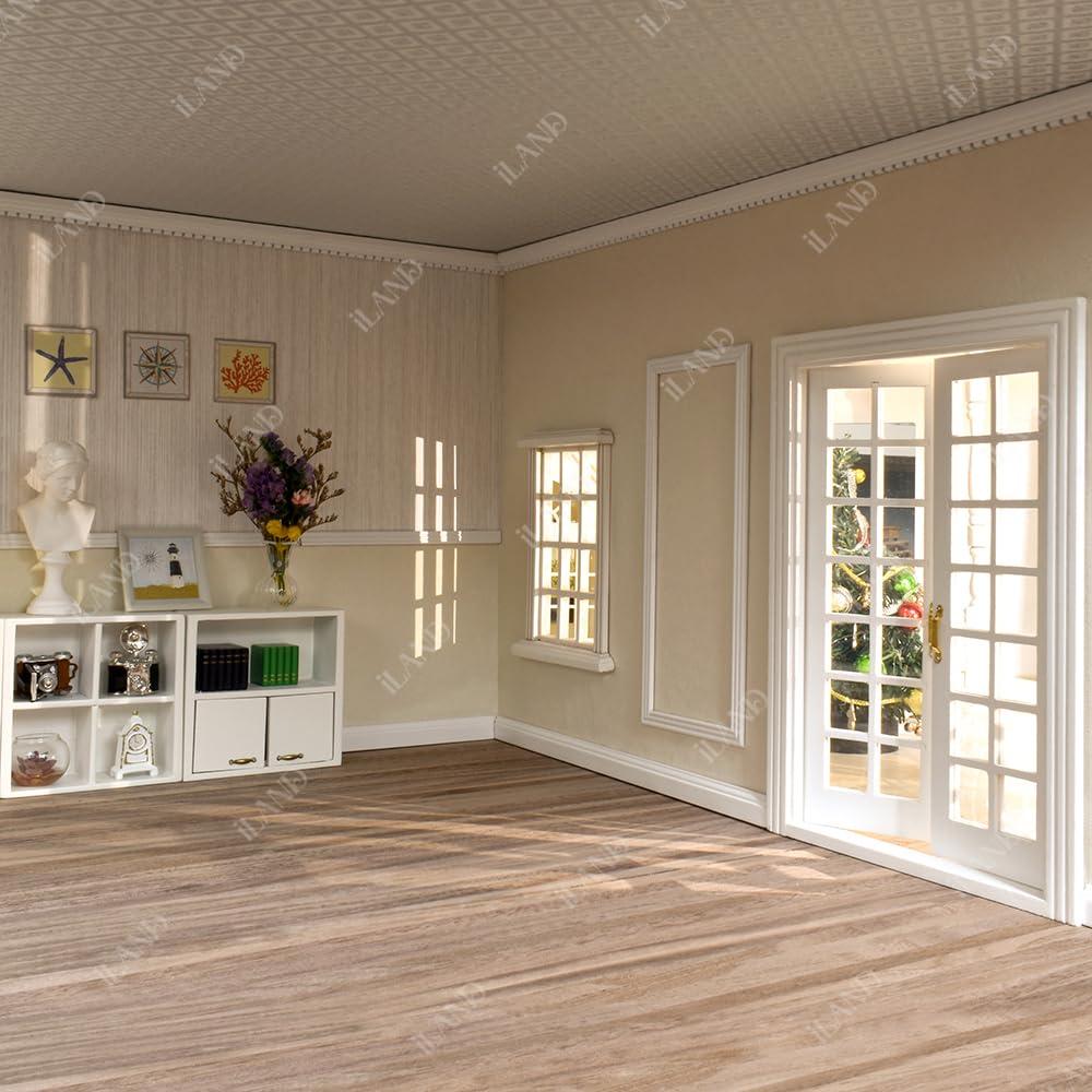 iLAND 1/12 Scale Accessories, 18PCS Wooden Dollhouse Trim and Molding Set, 17'' Long White Baseboard, Wall Moldings & Corner Trims, Miniature Building Supplies for Dollhouse Flooring Wall Décor