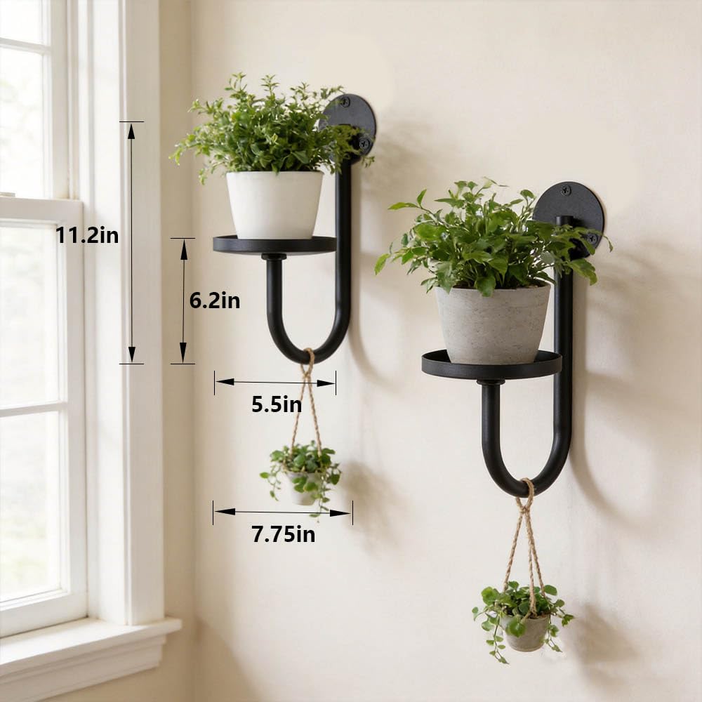 SJBFOOXB Wall Plant Holder Set of 2 for Outdoor, Metal Hanger, Floating Flower Display Stand for Window, Space Saving & Easy to Assemble (Pots/Plants Not Included)