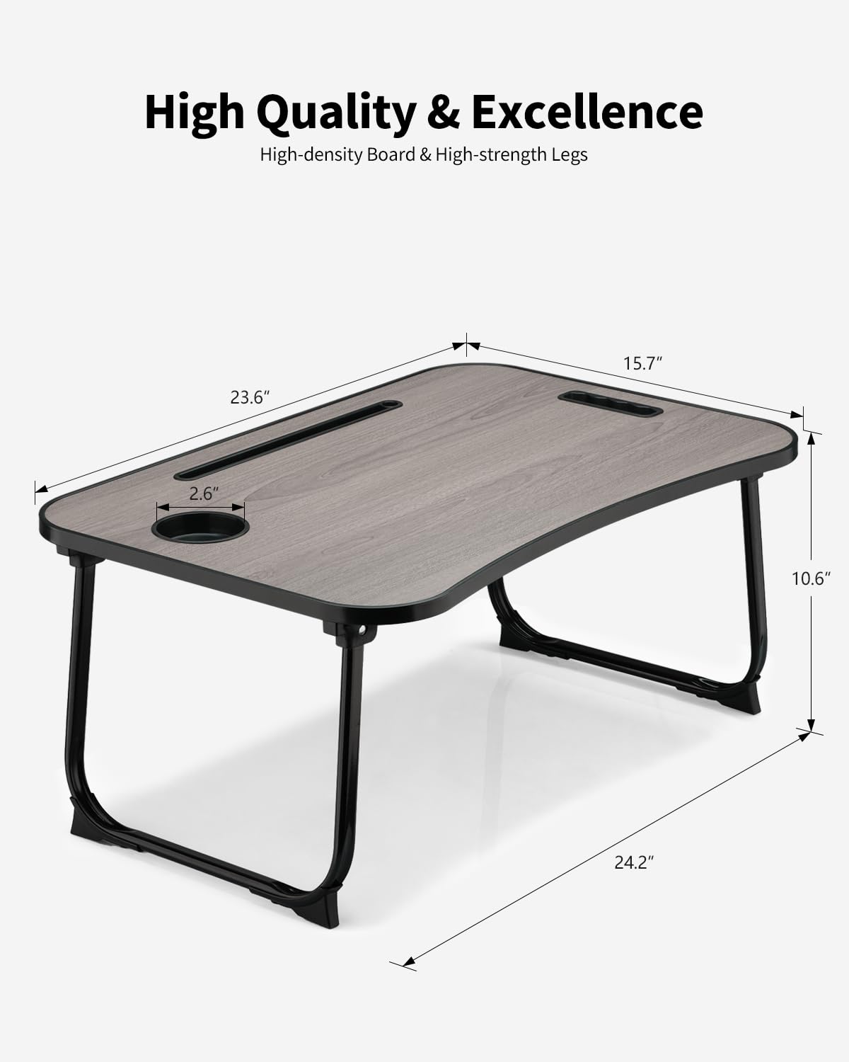 VIFOCAE Foldable Lap Desk, Laptop Bed Desk, Portable Lap Table, Laptop Bed Table with Cup Holder & Tablet Slot & Lifting Handle for Working Writing Drawing & Eating - Gray Wood