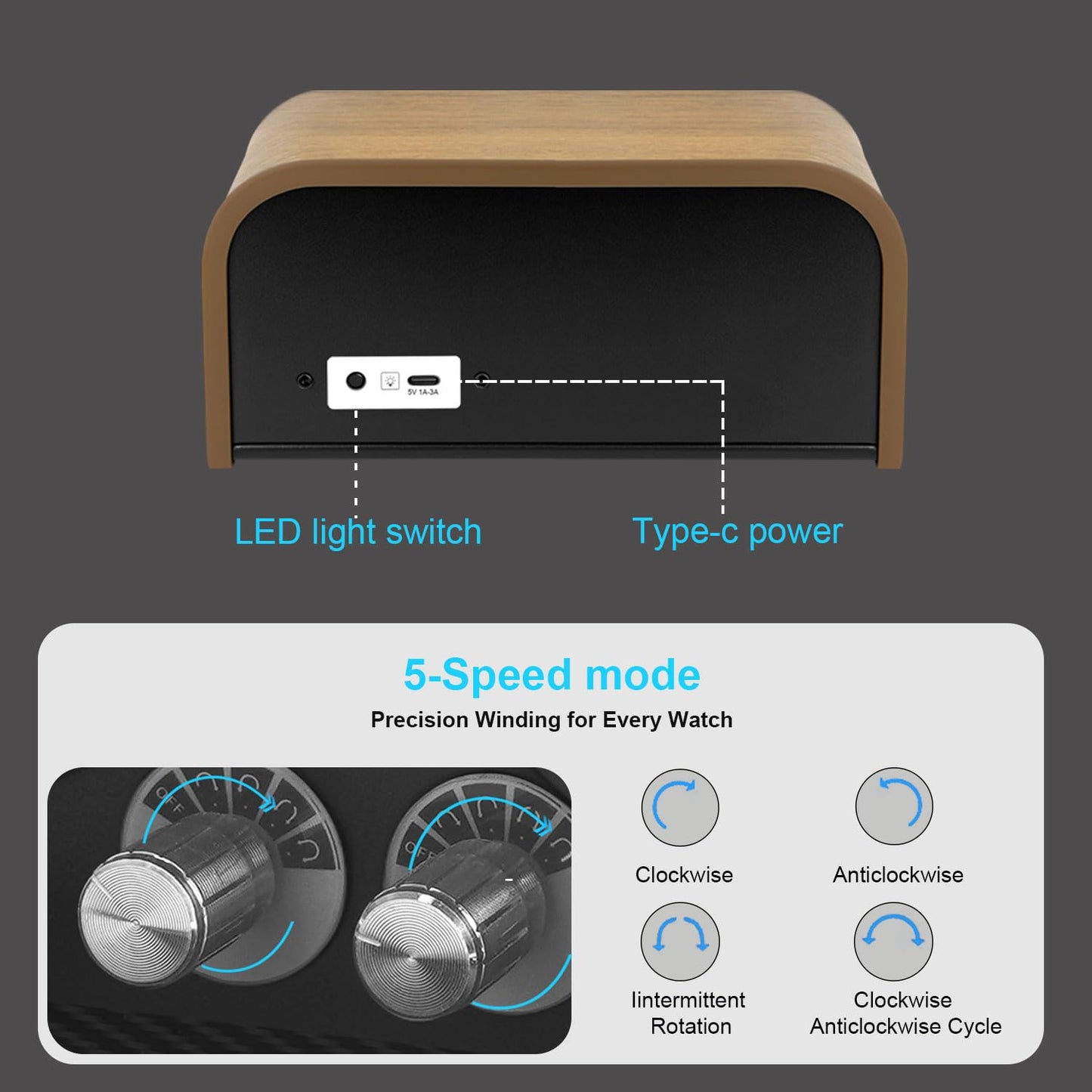 Watch Winder for Automatic Watches, Watch Winders 4 Slot for Rolex, 4 Rotation Mode Setting & Blue LED Light, Walnut Grain Design with Super Quiet Motor, Gift for Man-Brown