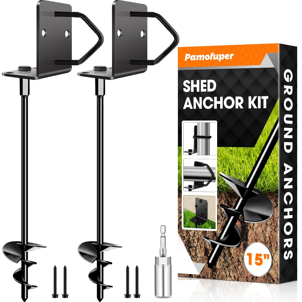 Ground Anchors Shed Anchors 14" Set of 2 Trampoline Stakes Screw in Heavy Duty Mobile Home - Storage Shed Anchor Kit - Playset Swing Anchors - Stakes for Fence,Carport,Garden (Black, 2 x 14in)