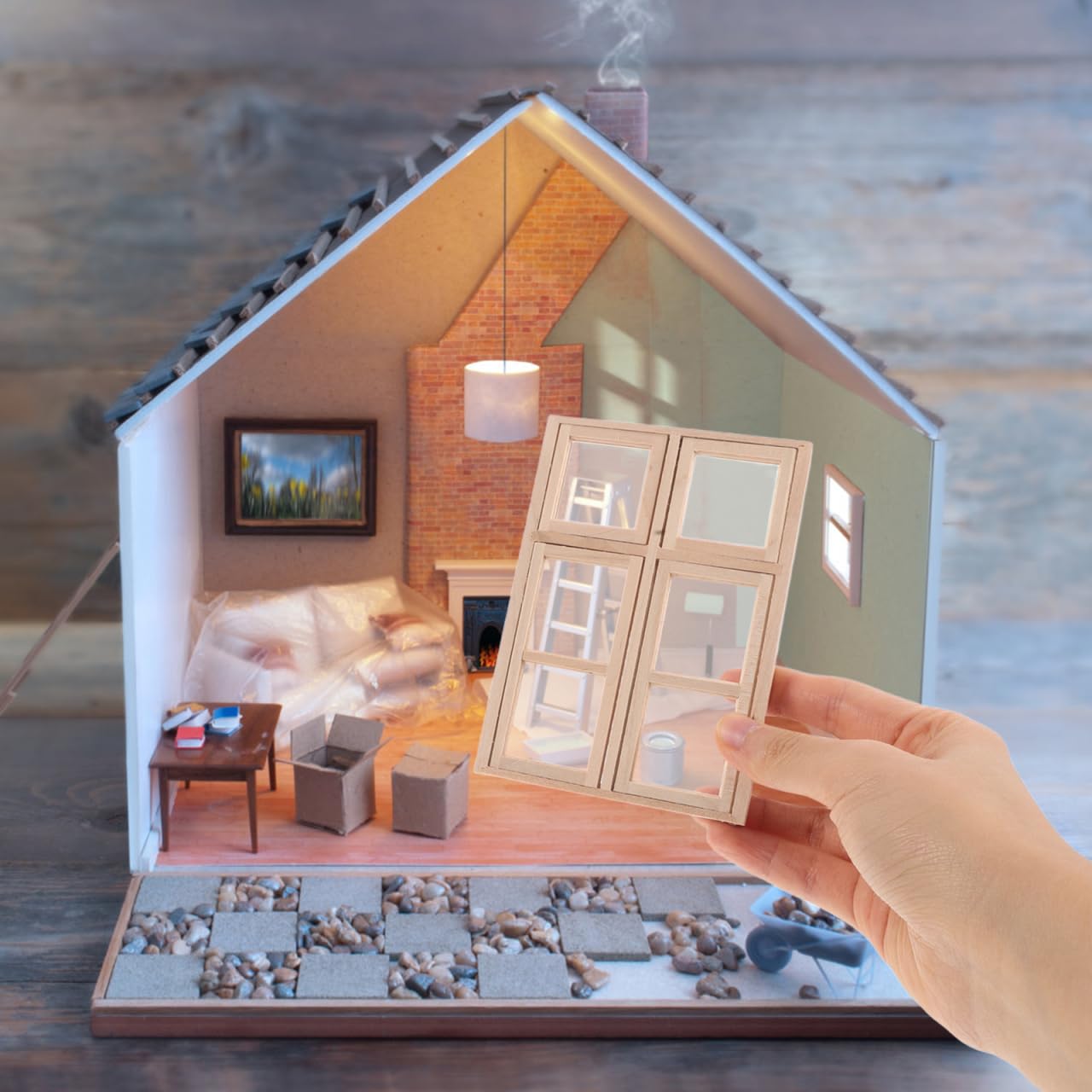 Totority Dollhouse Doors and Windows Model 1 12 Scale Miniature Wooden Frame Door Window Accessory for DIY Craft Scenes Doll House Furniture Home Decoration Mini House Building