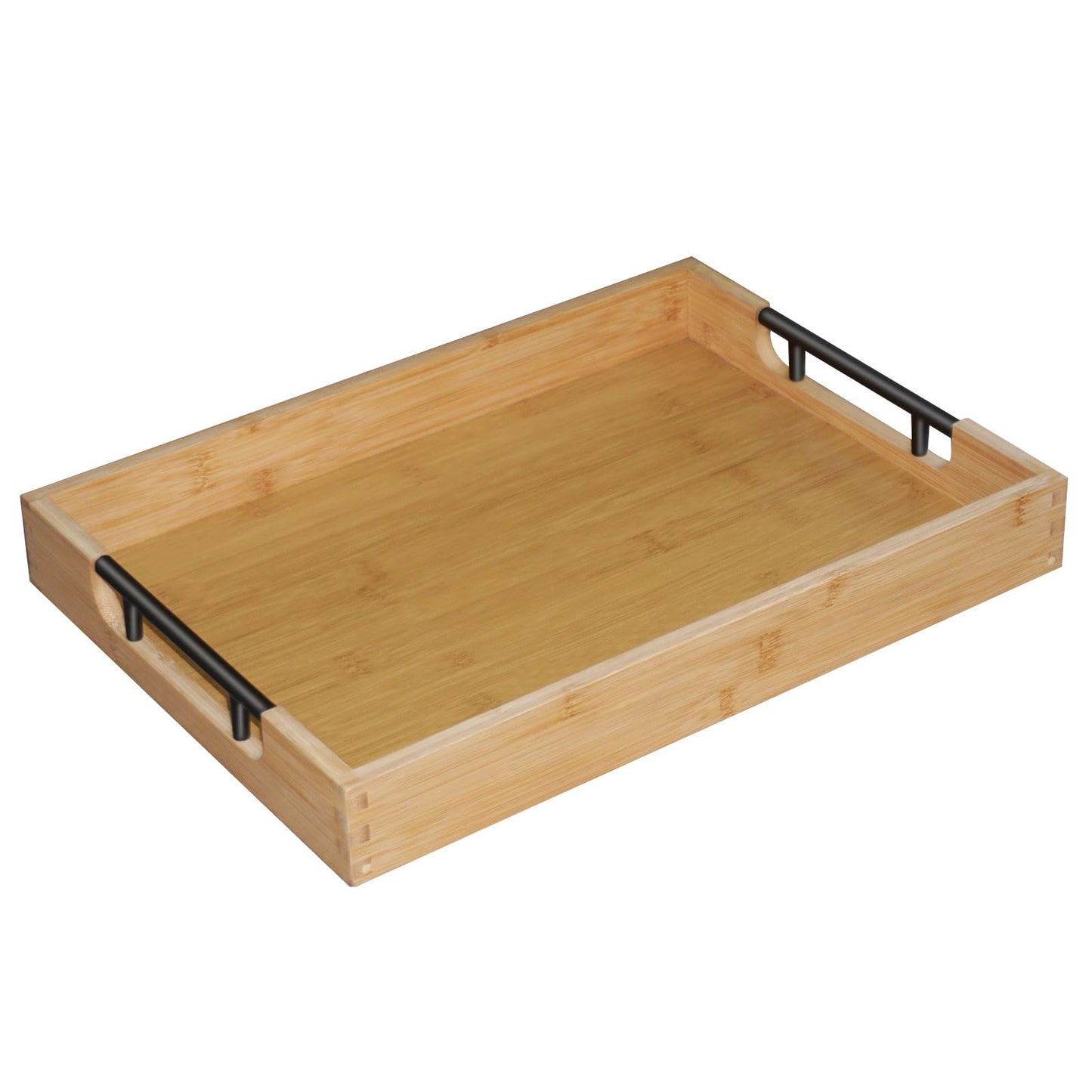 Krismax Wooden Serving Tray with Handles, Serving Platter 15.7x11.4 Inch Food Drinks Tray for Coffee Table,Decorative Storage Tray for Entertaining, Breakfast Tray in Bed,Lunch,Dinner,BBQ(Bamboo)