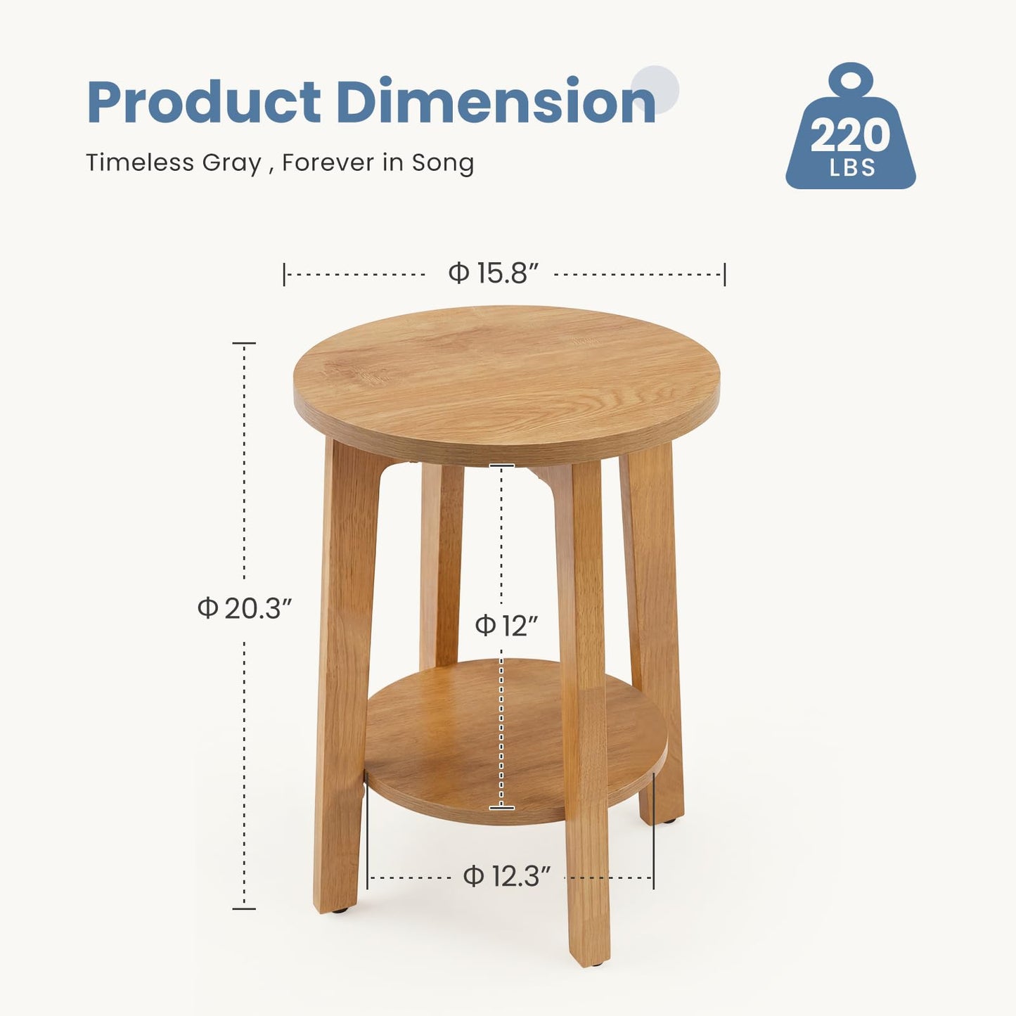 DUMOS Bedside End Table for Small Spaces, 2-Tier Boho Accent Side Table with Storage Shelf, 15.8" Wood Modern Nightstand for Living Room, Bedroom, Home Office, Natural Wood