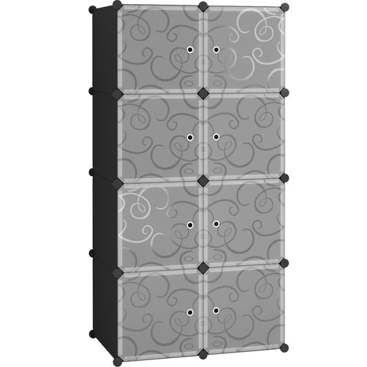 C&AHOME Cube Storage Organizer with Doors, 8-Cube Shelves, Closet Cabinet, DIY Plastic Modular Bookshelf, Storage Shelving Ideal for Bedroom, Living Room, 24.8" L × 12.4" W × 48.4" H Black UGSHS3008A