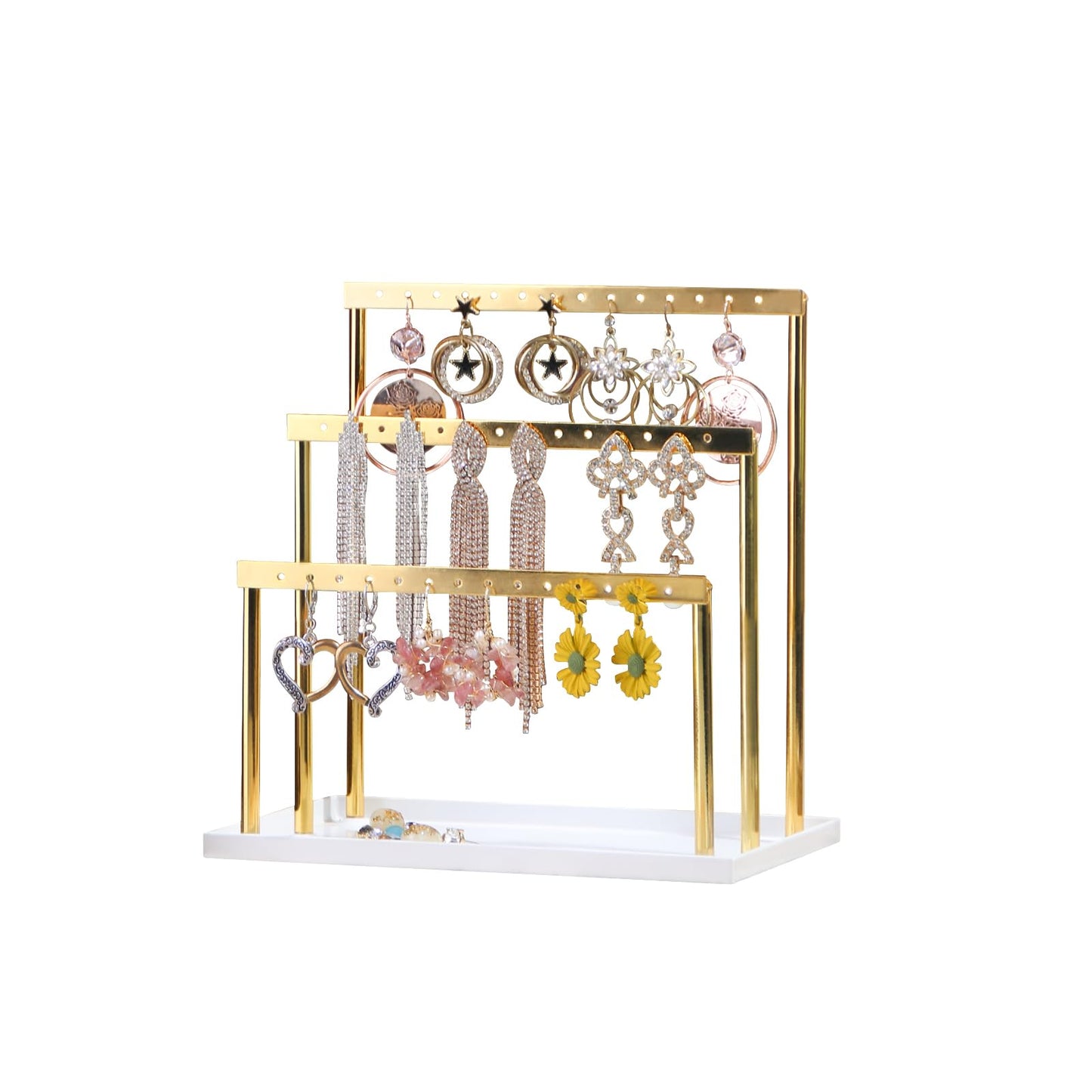 Pangkeep 3 Tier Earring Holder for Vendors,Stud Earrings Display Stand for Selling,Matel Jewelry Organizer for Girls (Gold)