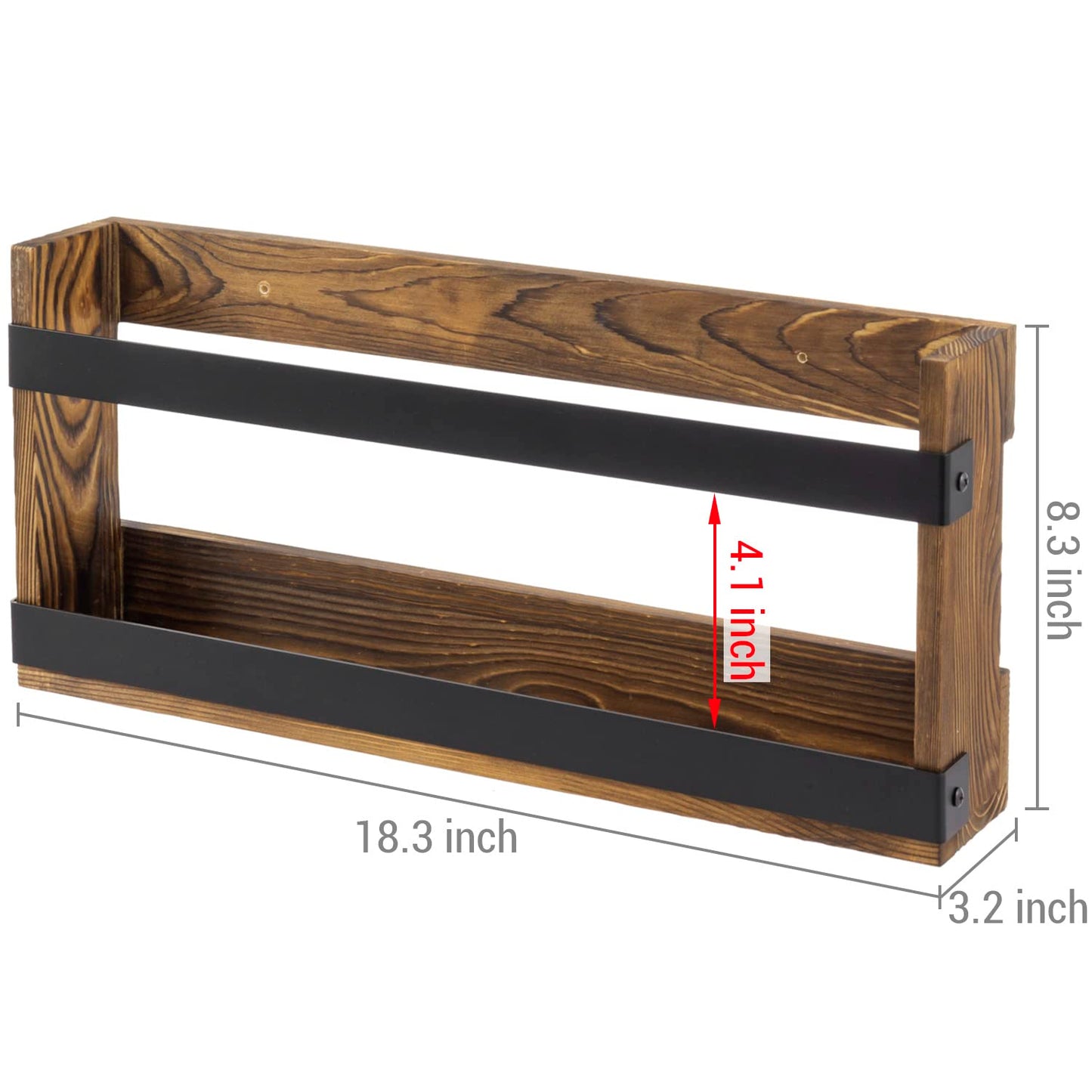 MyGift Rustic Burnt Solid Wood and Industrial Matte Black Metal Magazine Display Rack, Wall Mountable Double Wide Book Holder or Standing Organizer