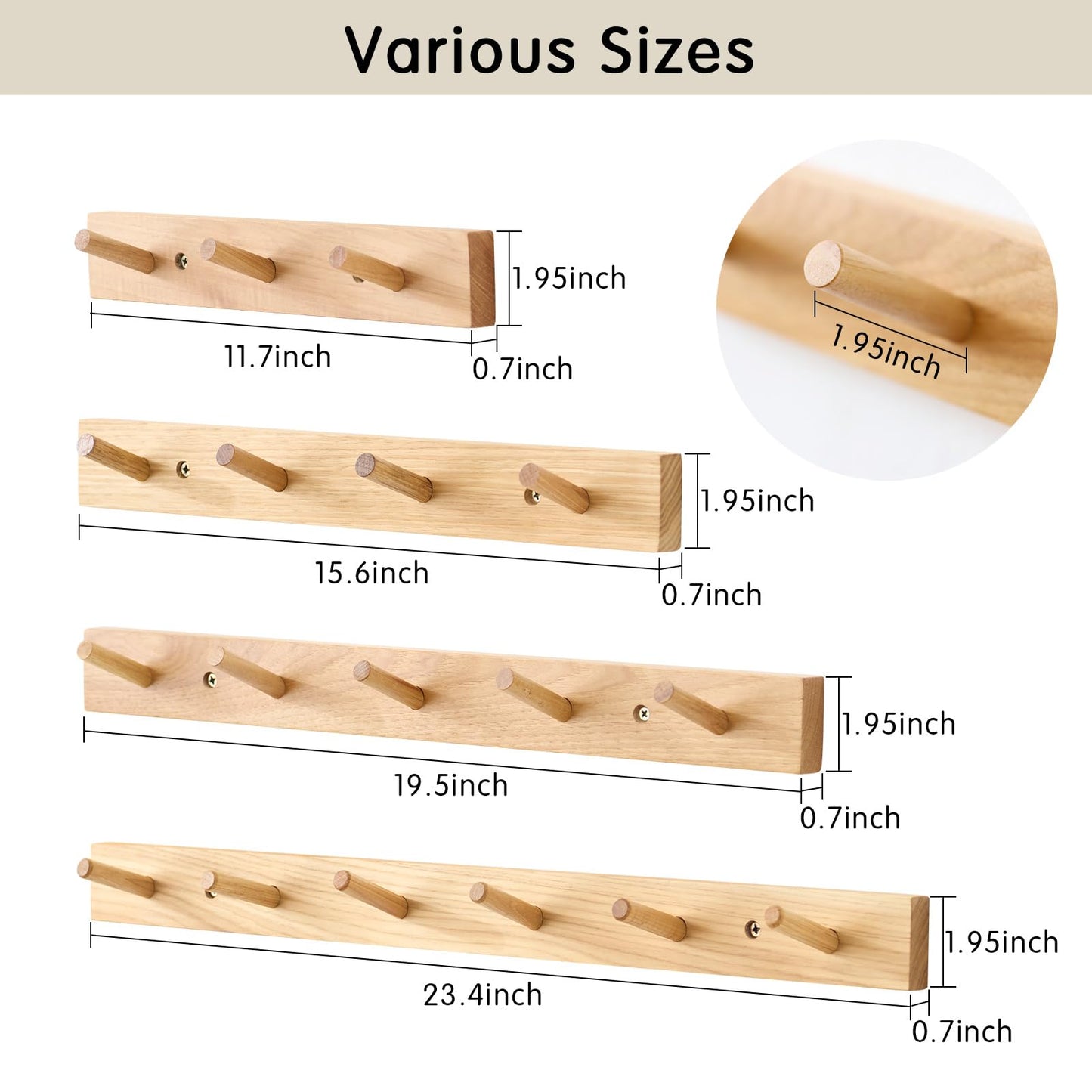 TRWISWDC Hickory Wood Coat Rack Wall Mount, 12 Inch Coat Hook Hanger Wooden Wall Coat Rack with 3 Hooks for Purse Clothes Towels Hats in Entryway Bedroom Bathroom, Natural