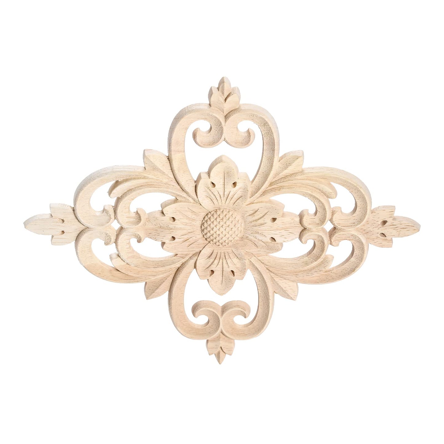 MUXSAM Rhomb Wood Carved Appliques Furniture Onlays, Unpainted Wooden Rosette Decals Center Decor for Door Wall Closet Cabinet Dresser Drawer Crafts Project(1-Pack, 25x20cm/9.9"x7.9")