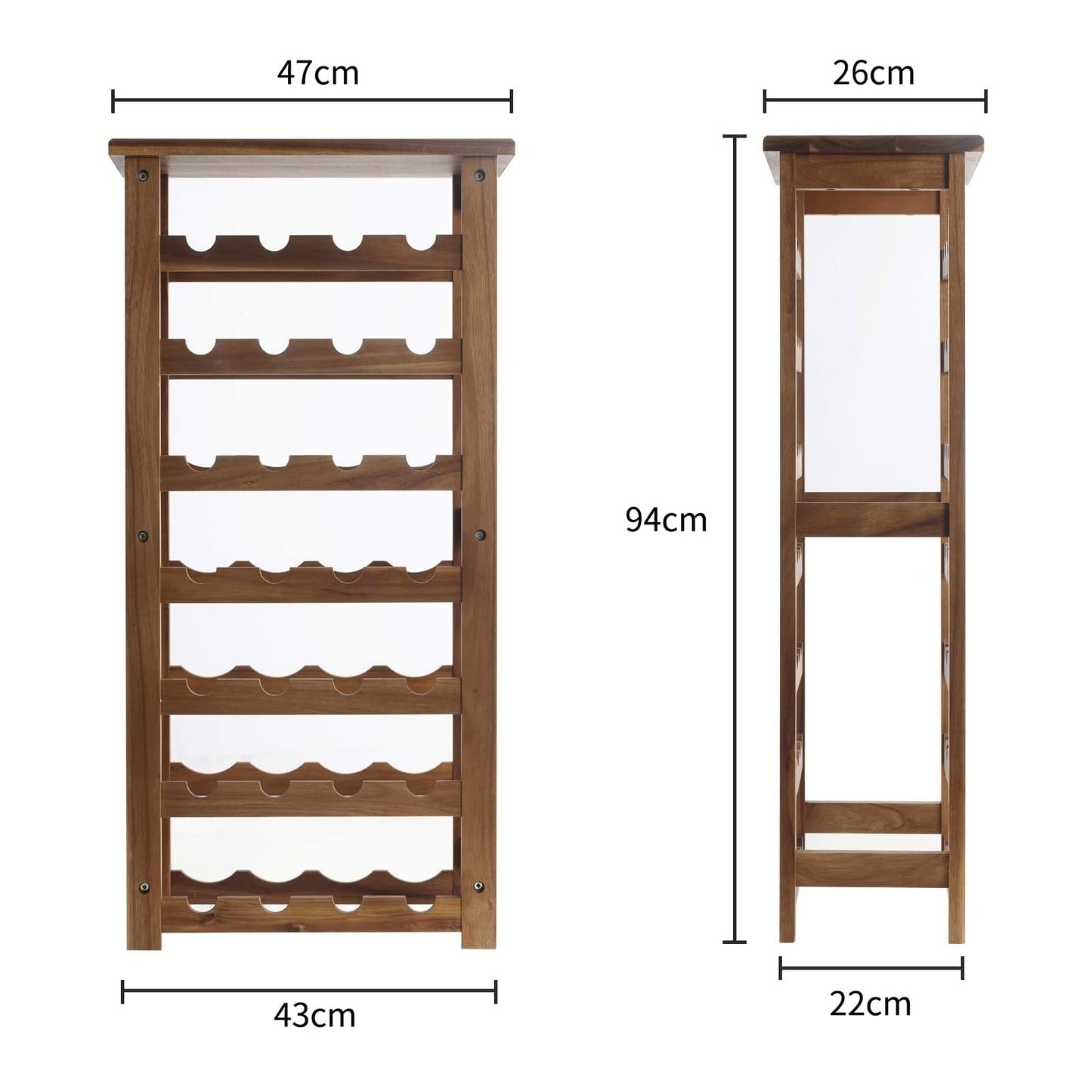 Everous Wine Rack Wood Floor Standing 28 Bottles - 7 Tier Wooden Wine Holder Storage Organizer for Kitchen, Pantry, Wine Cellar, Bar - Freestanding Display Rack Natural Acacia - Sustainable Home Decor