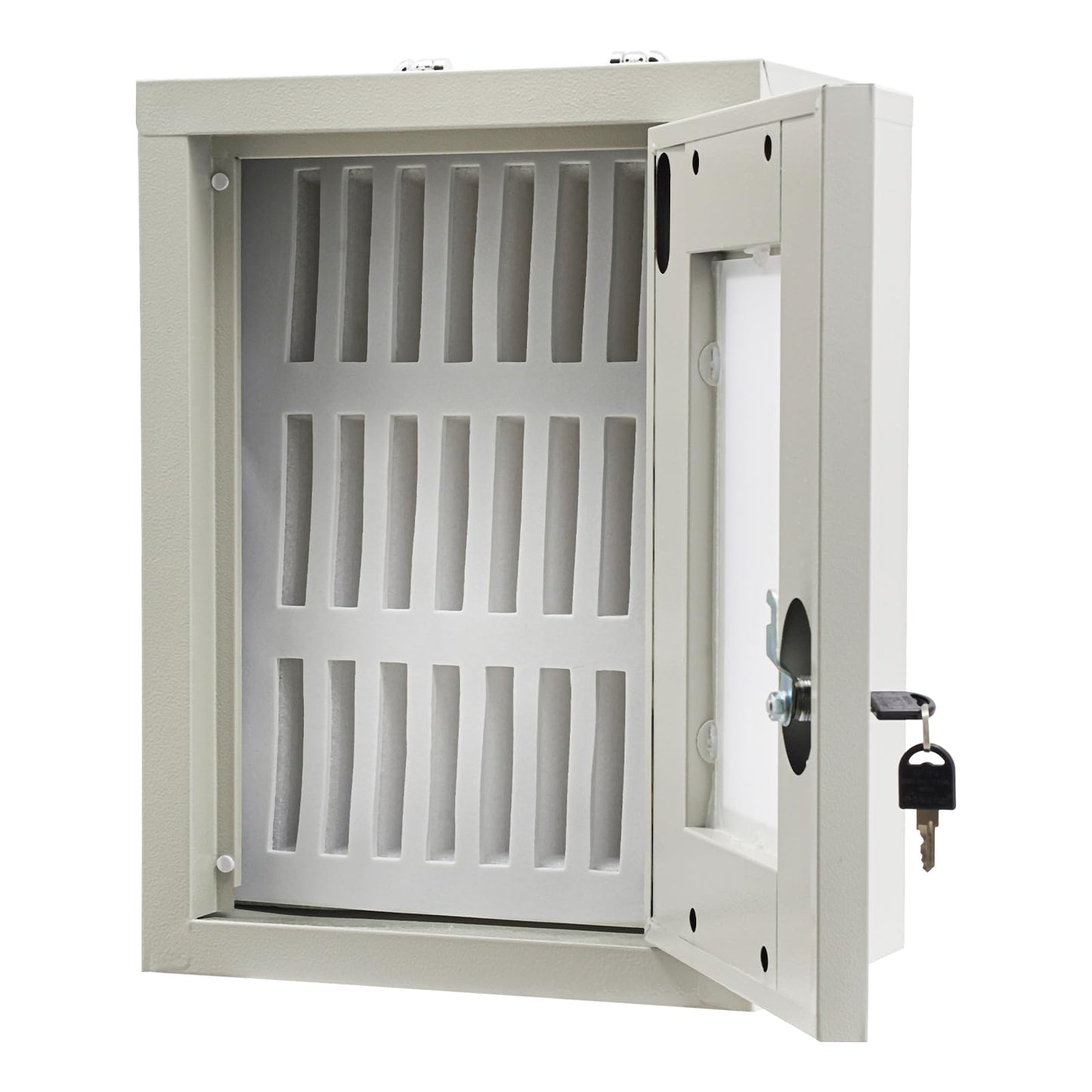 Eapmic Cell Phones Storage Cabinet Clear Cell Phone Locker Box for Pocket Cellphone Holder,Wall-Mounted&Freestanding with a Locked,Can be Carried by Hand for Office Classroom (24 Slots,Steel)