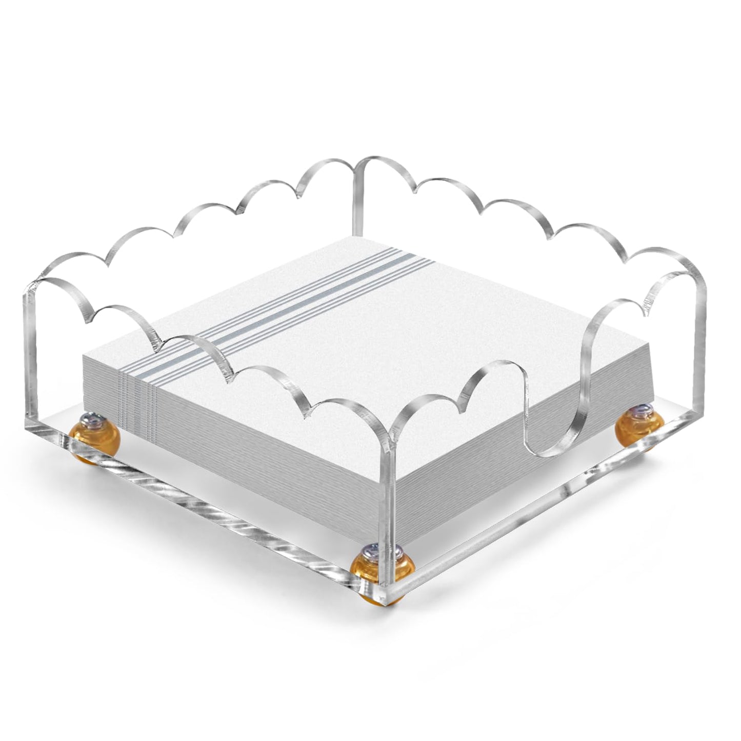 Napkin Holder 6.9"x6.9" Cocktail Napkin Holder with Gold Feet, Acrylic Napkin Holders for Table, Stylish Guest Towel & Disposable Paper Holder for Hotels, Bar, Parties - Square