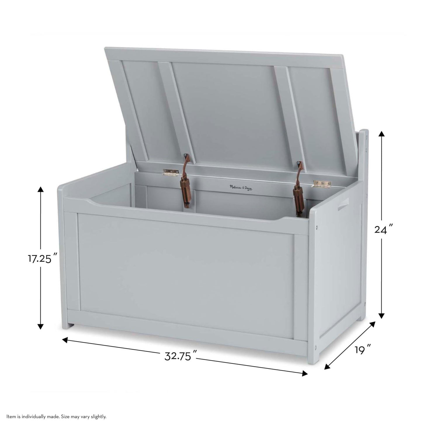 Melissa & Doug Toy Chest, Wooden Toy Storage Box with Safety-Hinged Lid, Kids Toys Storage Organizer for Playroom, Bedroom, & Montessori Classroom Furniture for Boys & Girls Ages 3+, Gray