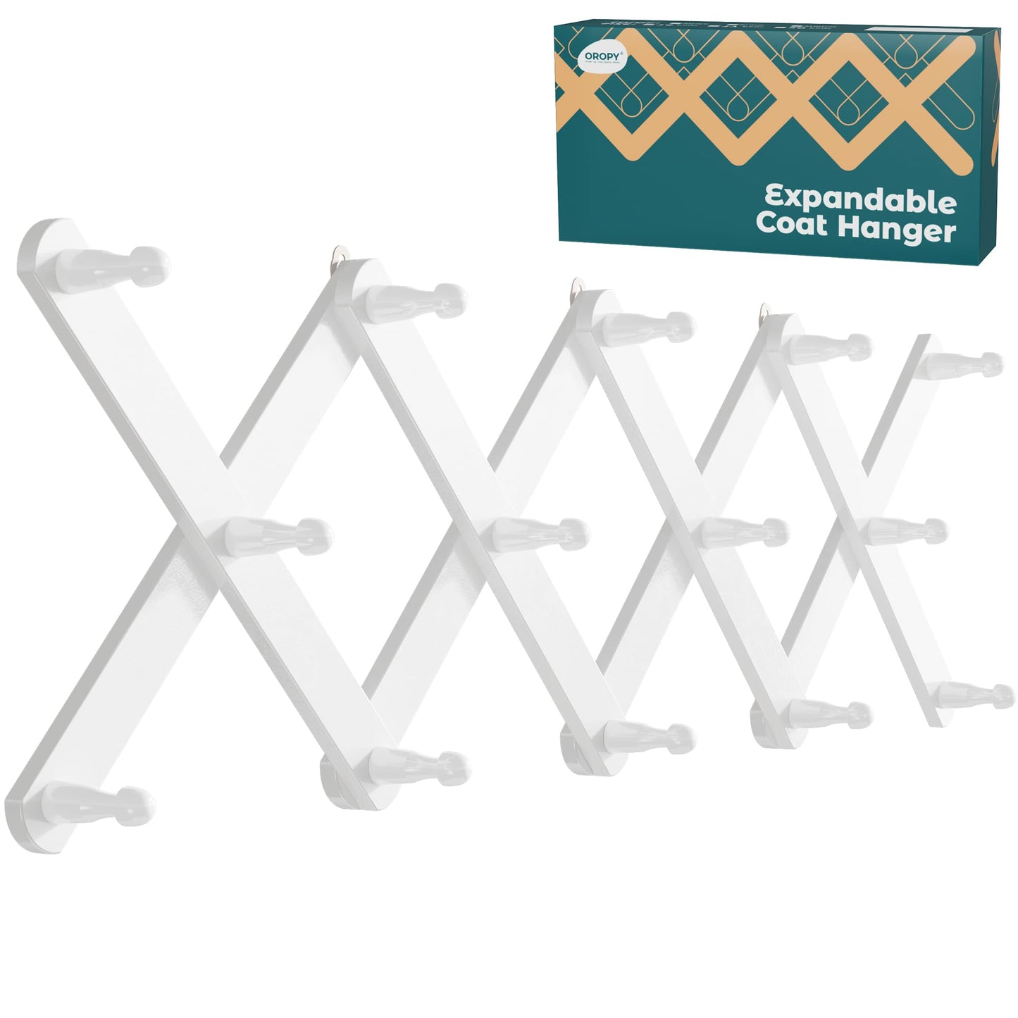 OROPY Accordion Wall Hanger with 14 Pegs, Expandable Wooden Coat & Hat Rack