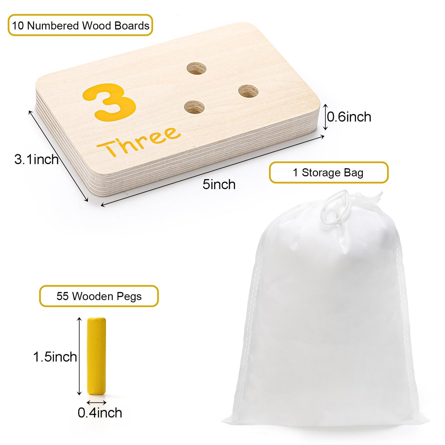 Suwimut Wooden Counting Peg Board, Kindergarten Math Manipulatives Number Counting Toys, Learning Activities Montessori Educational Toys for 3 4 5 Year Old Kids Boys Girls Gifts