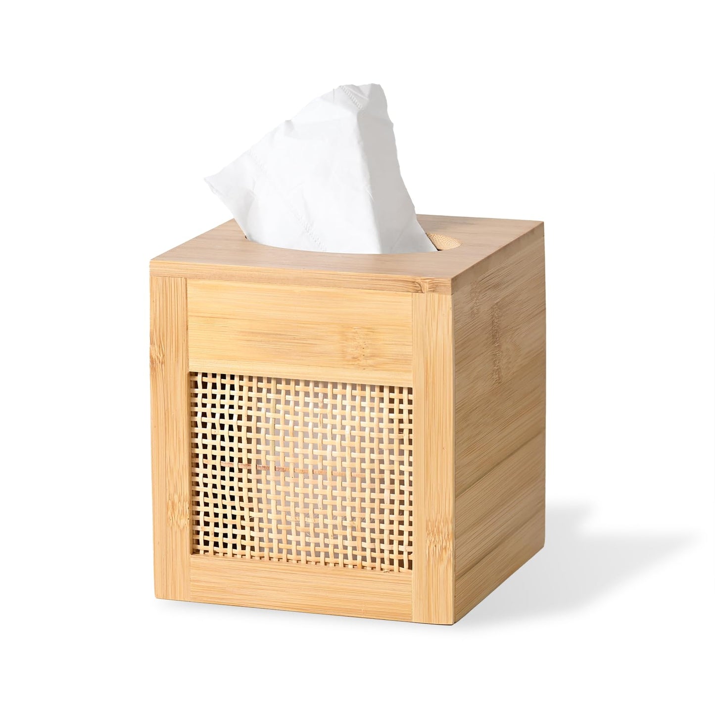 ABBI NIMO Square Bamboo Tissue Box Cover, Natural Rattan Tissue Holder with Magnets for Kitchen, Bathroom, Living Room, Bedroom or Office
