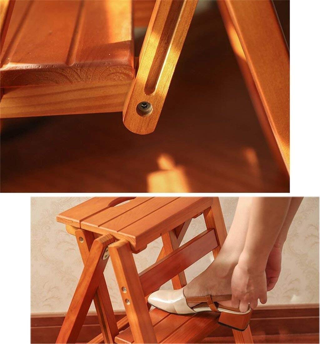 PZHANGZVH Indoor Clim Stool, Step Ladders Folding Stool Ladder Stool Folding Library Steps Stool Multifunctional Wooden Kitchen Office Ladder Chair/D (A)