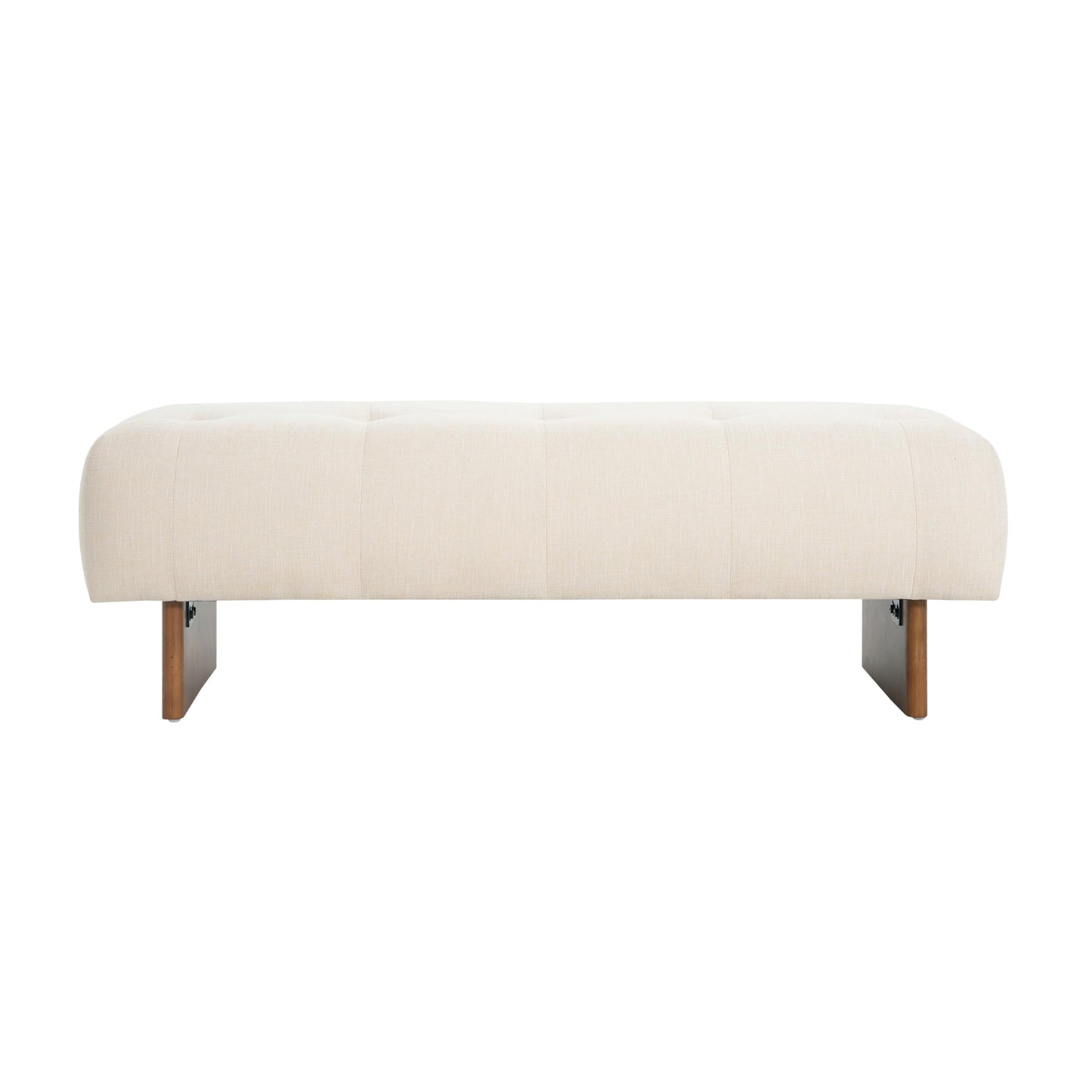 Christopher Knight Home Yvone Modern Upholstered Ottoman Bench, Minimalist Wooden Entryway Bench, Living Room Sofa Extra Seat, Ottoman End of Bed Bench for Bedroom, Beige+Brown